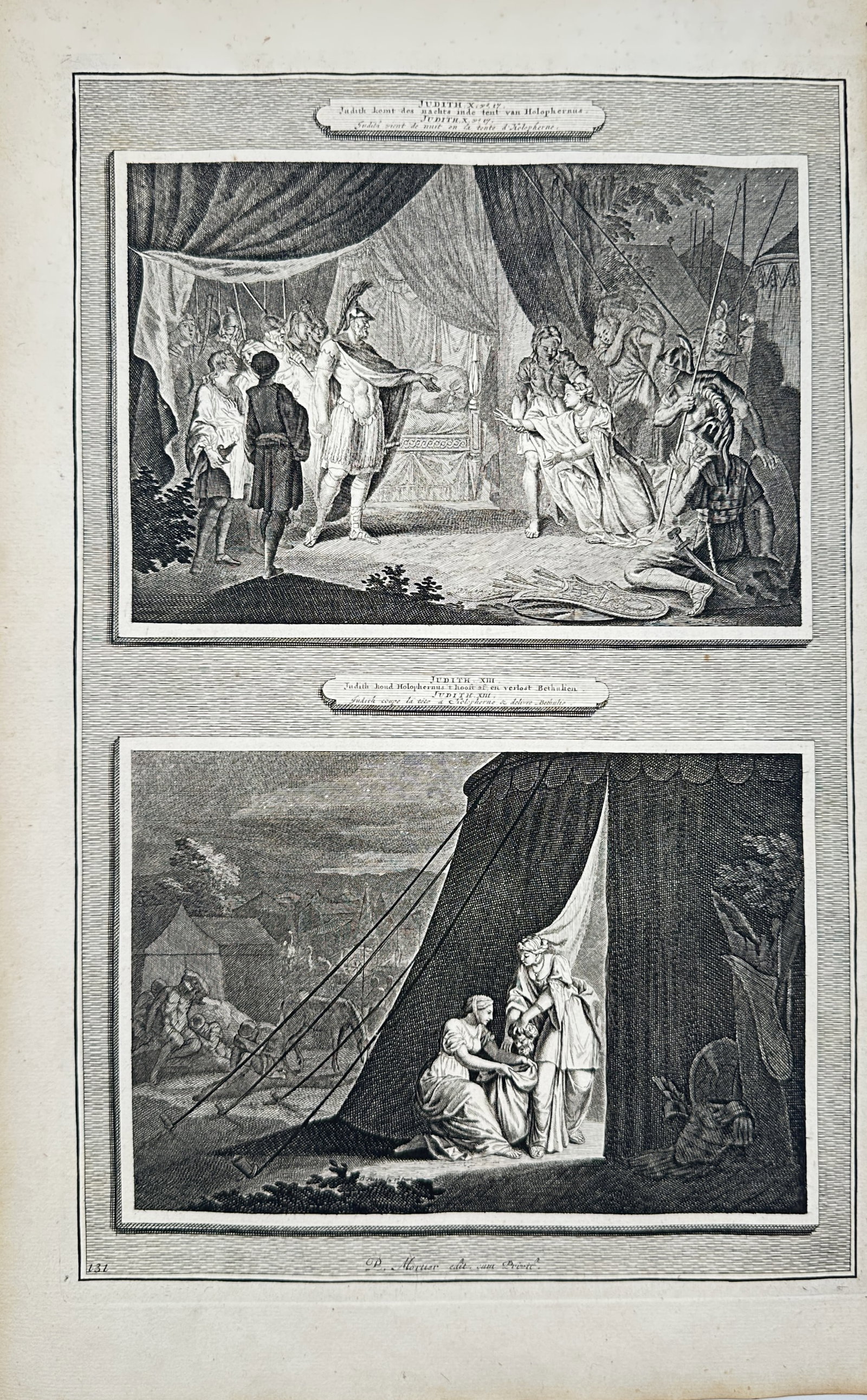 Pierre Mortier – Biblical Scenes of Judith and Holofernes – Engraving (18th Century) (1 of 2)