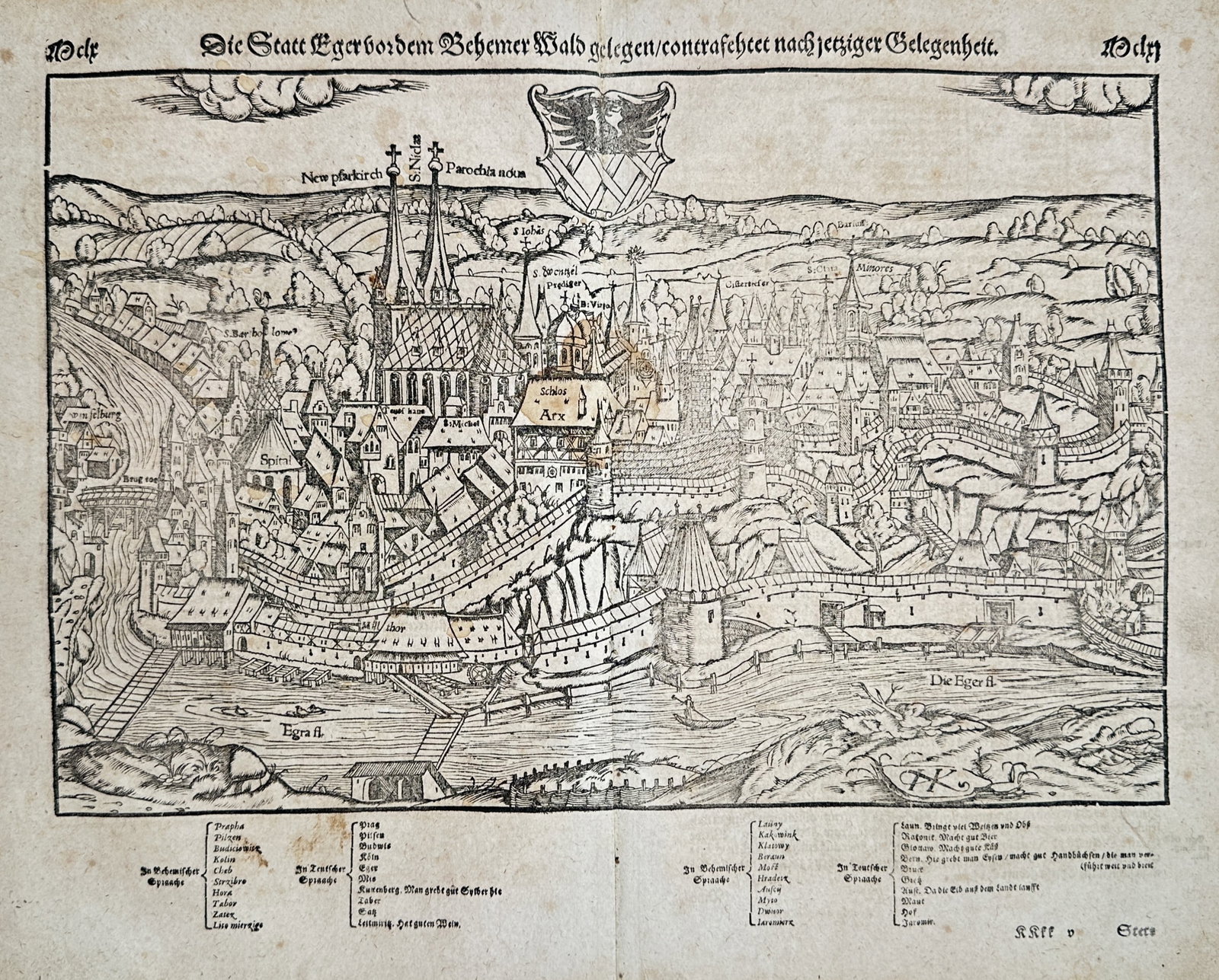 Sebastian Münster – View of Eger – Woodcut (16th Century) (1 of 2)