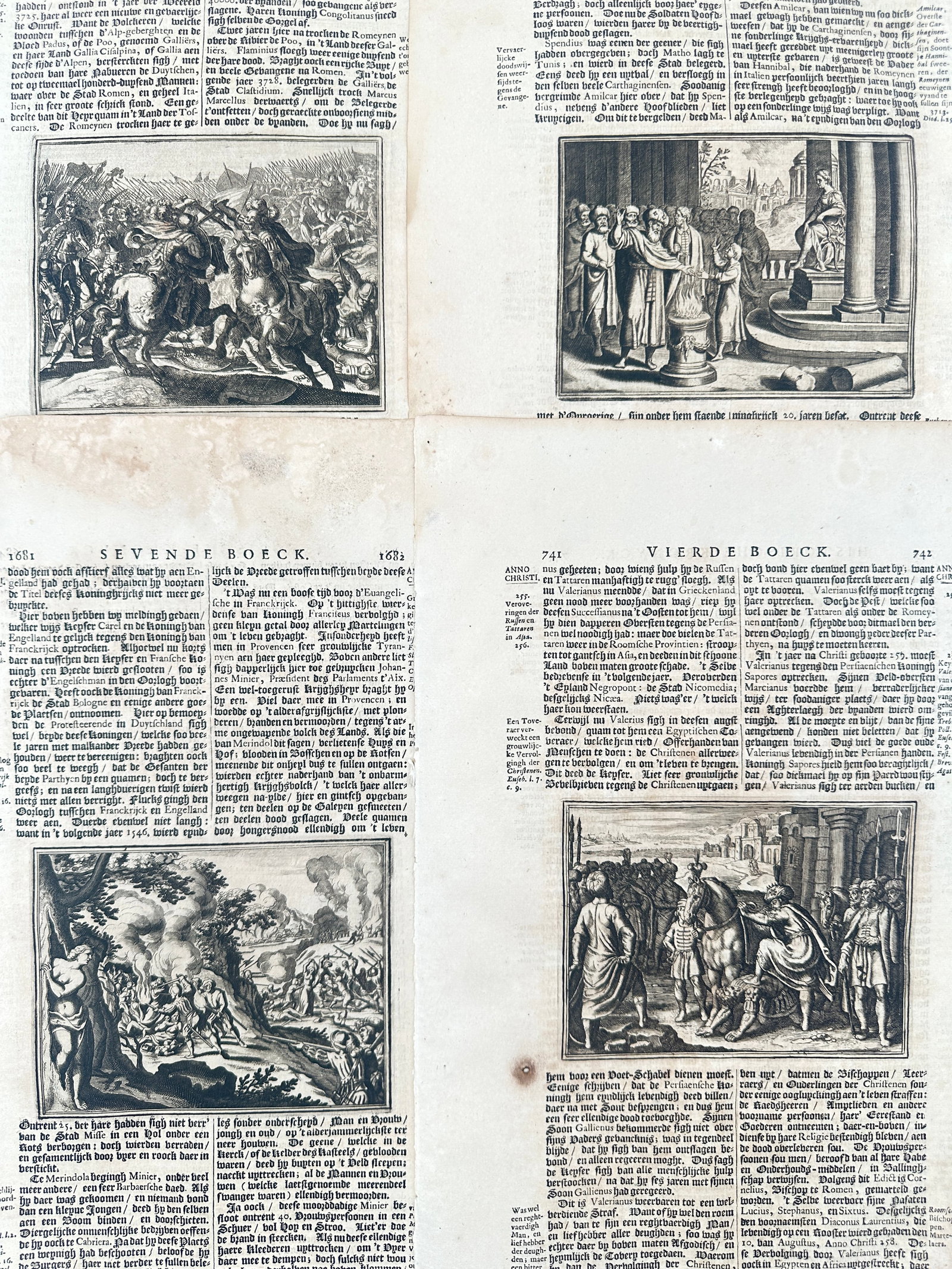 Johann Ludwig Gottfried – Set of 4: Classical and Early Modern Historical Chronicles –: "Historical Chronicle of Ancient, Roman, and Early Modern Events" presents a set of seventeenth-century historical narrative studies illustrating dramatic battle engagements, civic ceremonies, classic