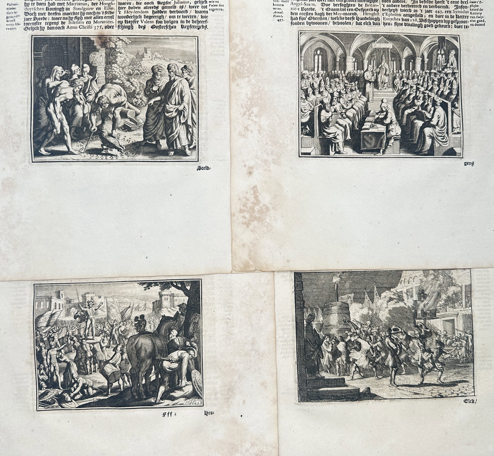 Johann Ludwig Gottfried – Set of 4: Classical assemblies, Church Councils – Engravings: "Historical Chronicle of Ancient Assemblies, Ecclesiastical Councils, Military Triumphs, and Besieged Cities" presents a set of seventeenth-century historical narrative studies illustrating scholarly 