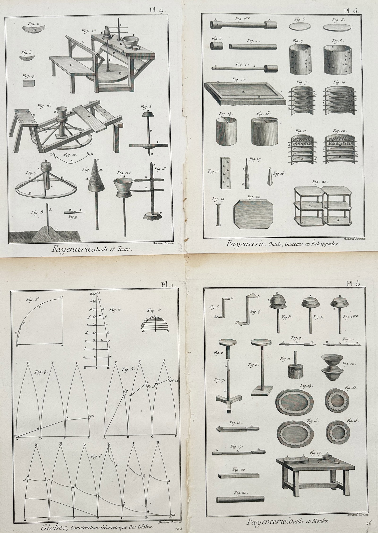 Robert Bénard – Set of 4: Technical Studies of Earthenware Pottery Equipment – Engravings (1 of 2)