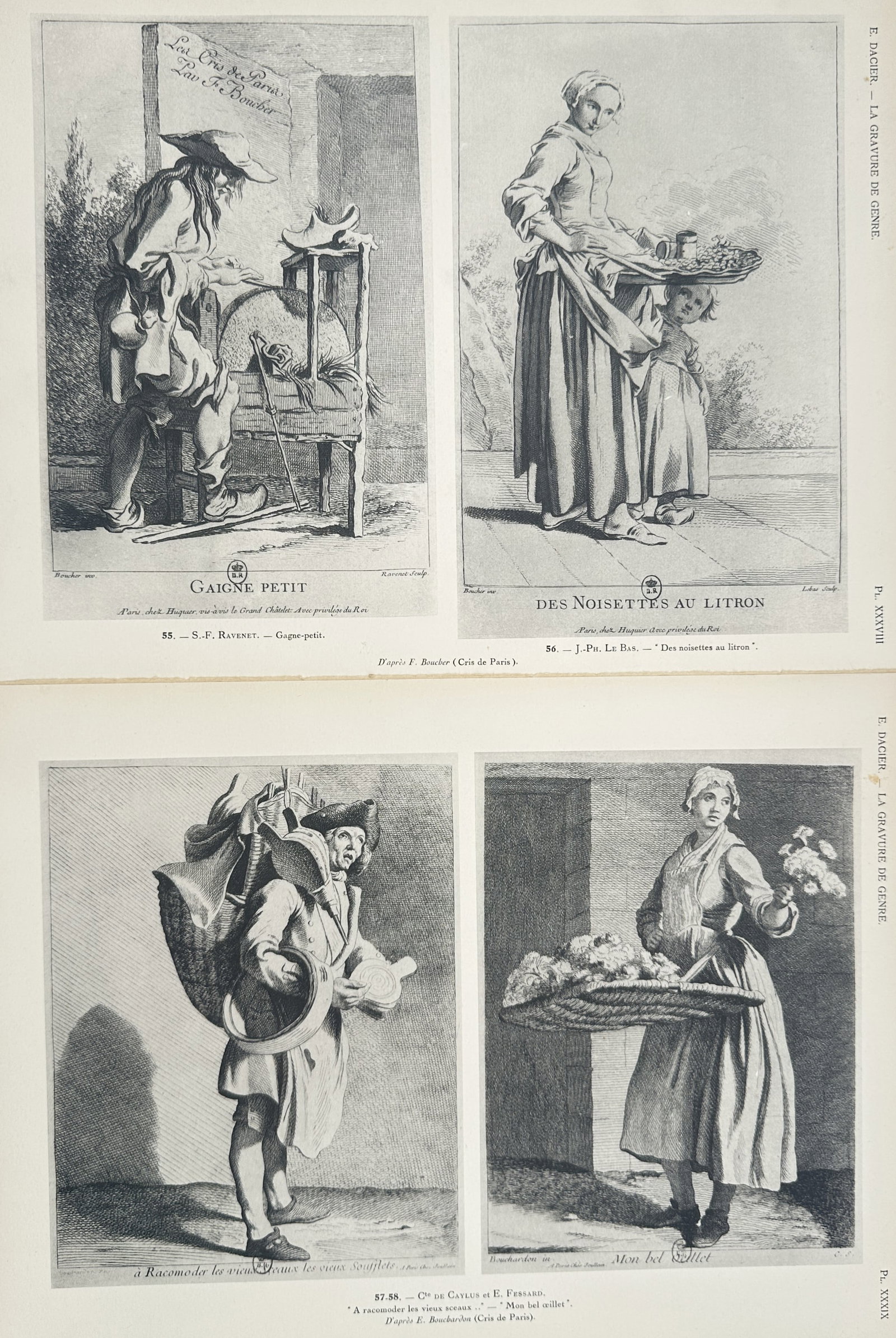 Émile Dacier,after – Set of 2: Studies of Eighteenth-Century Parisian Street Criers – Offset (1 of 2)