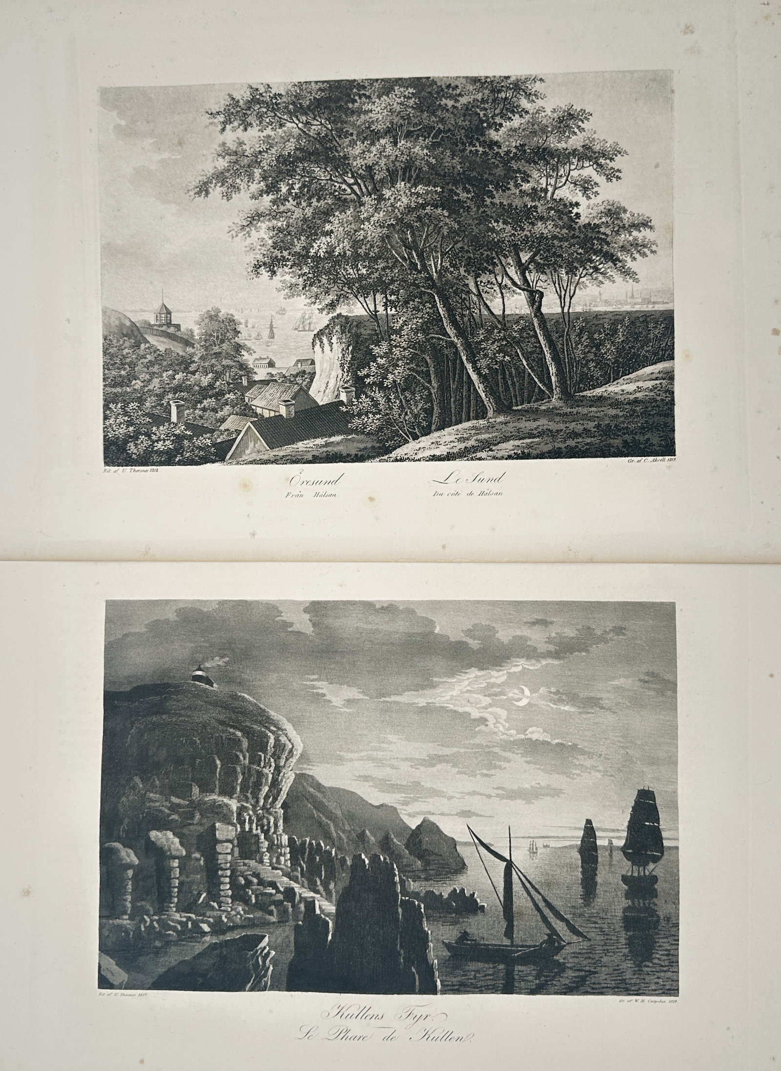 Ulrik Thersner – Set of 2: Scandinavian Coastal Landscapes of The Sound – Lithographs (1818) (1 of 2)