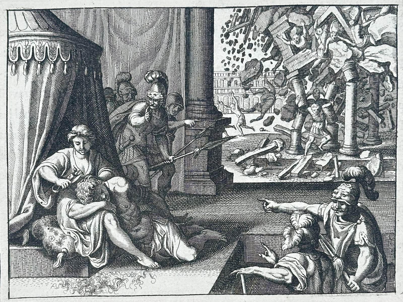 Nicolas Fontaine – Death of Samson – Engraving (17th Century) (1 of 3)