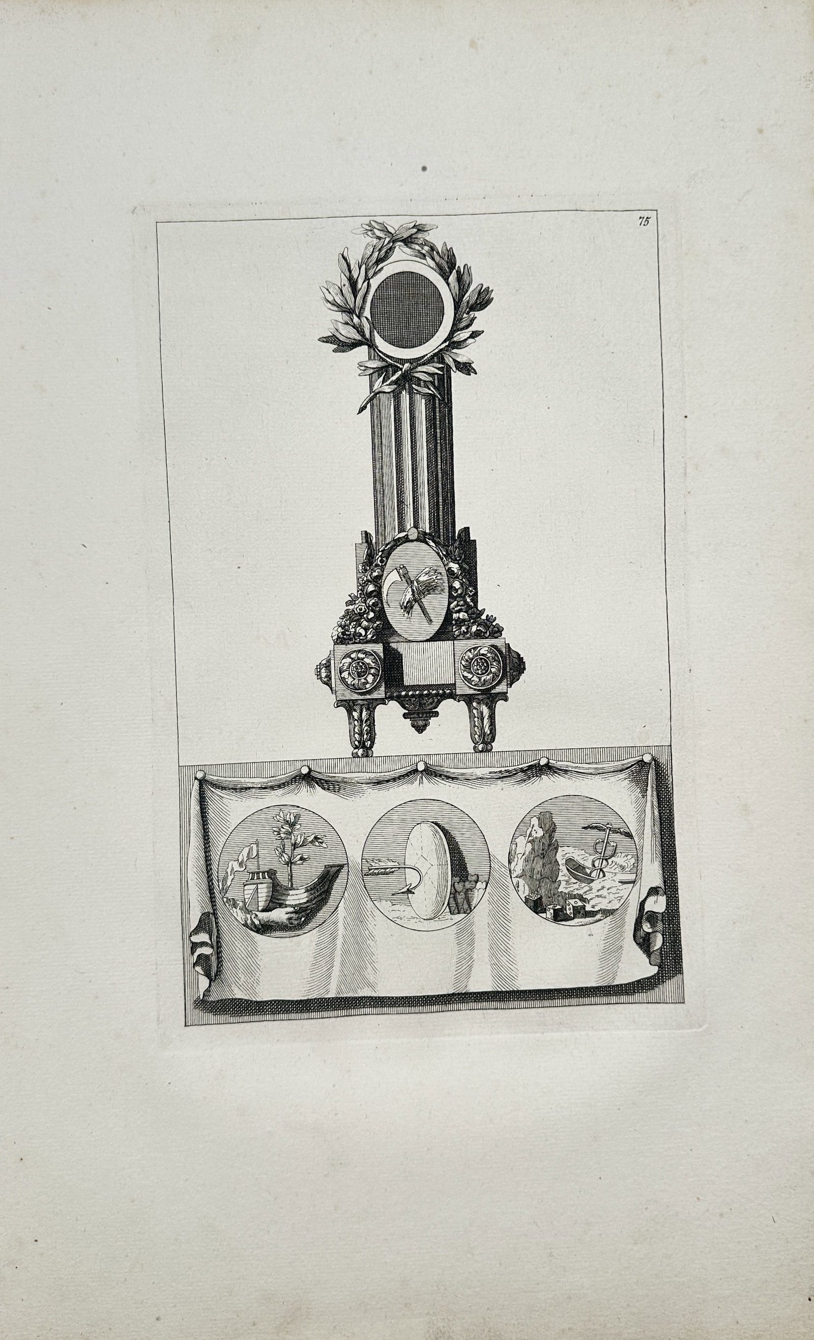 Jean-Charles Delafosse – Neoclassical Clock Design with Medallions – Engraving (18th Century) (1 of 2)