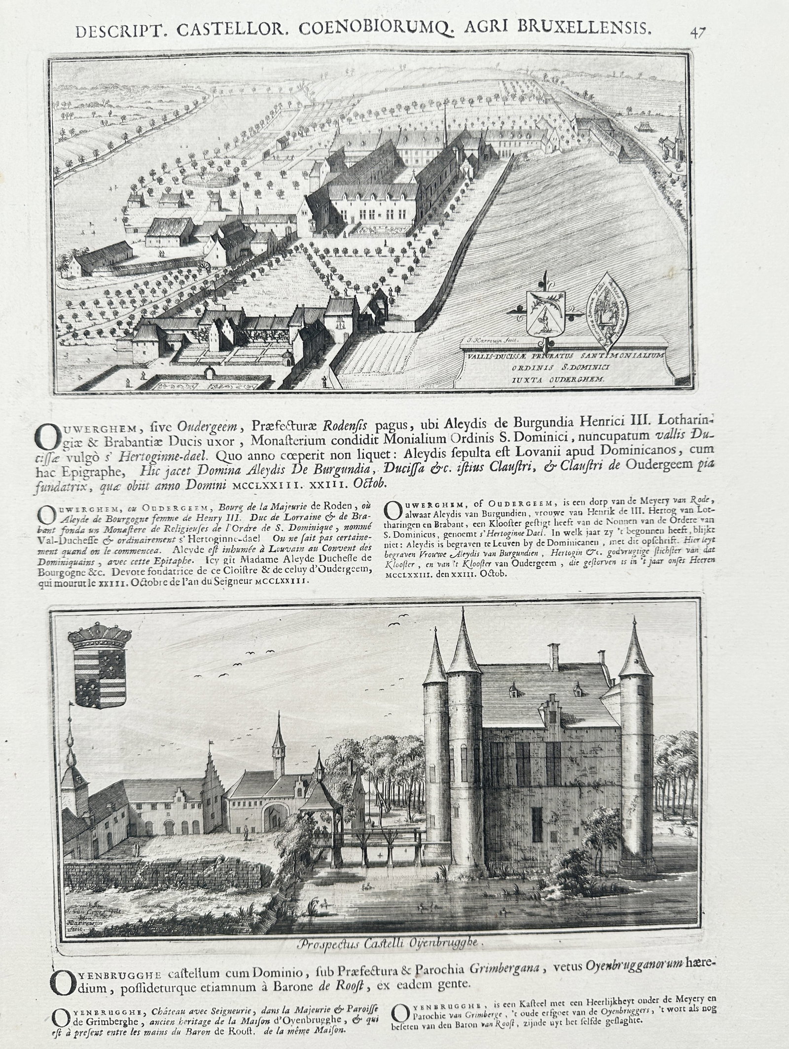 Jacques Le Roy – Views of Val-Duchesse Priory and Oyenbrugge Castle – Engraving (1705) (1 of 3)