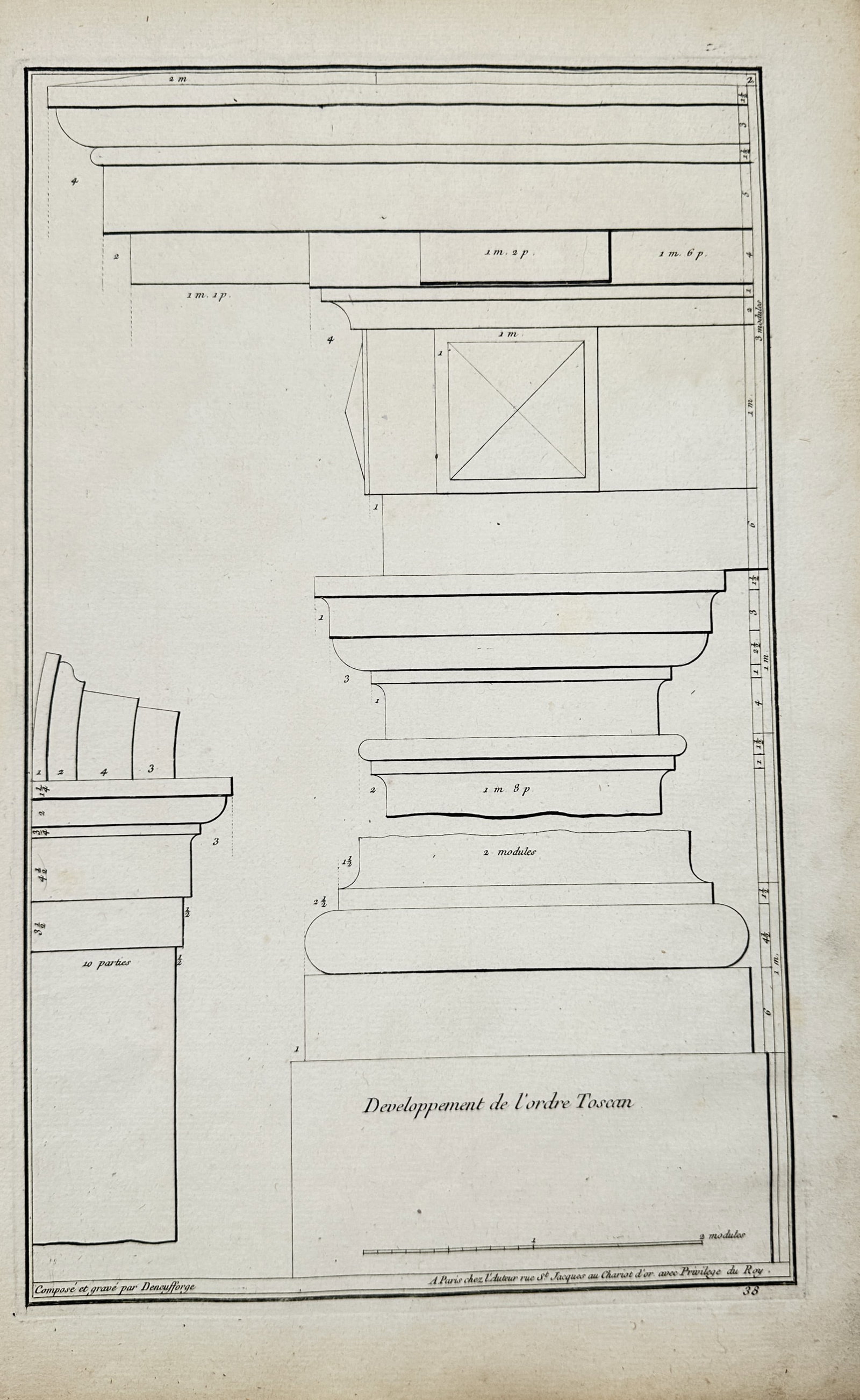 Jean-François de Neufforge – Architectural Study of the Tuscan Order – Engraving (18th Century) (1 of 2)