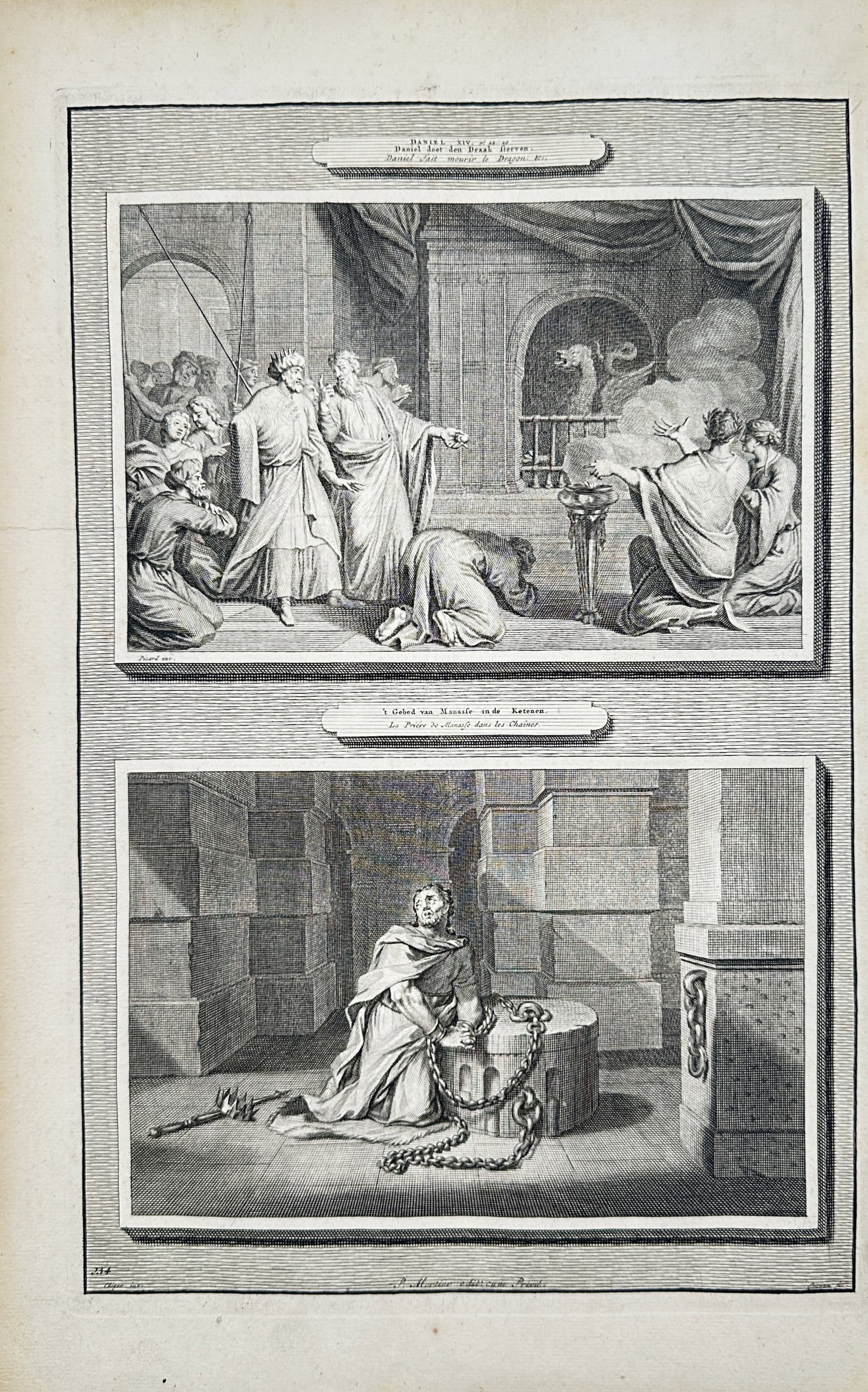 Pierre Mortier – Biblical Scenes of the Death of Absalom and the Siege of Abel – Engraving (1 of 2)