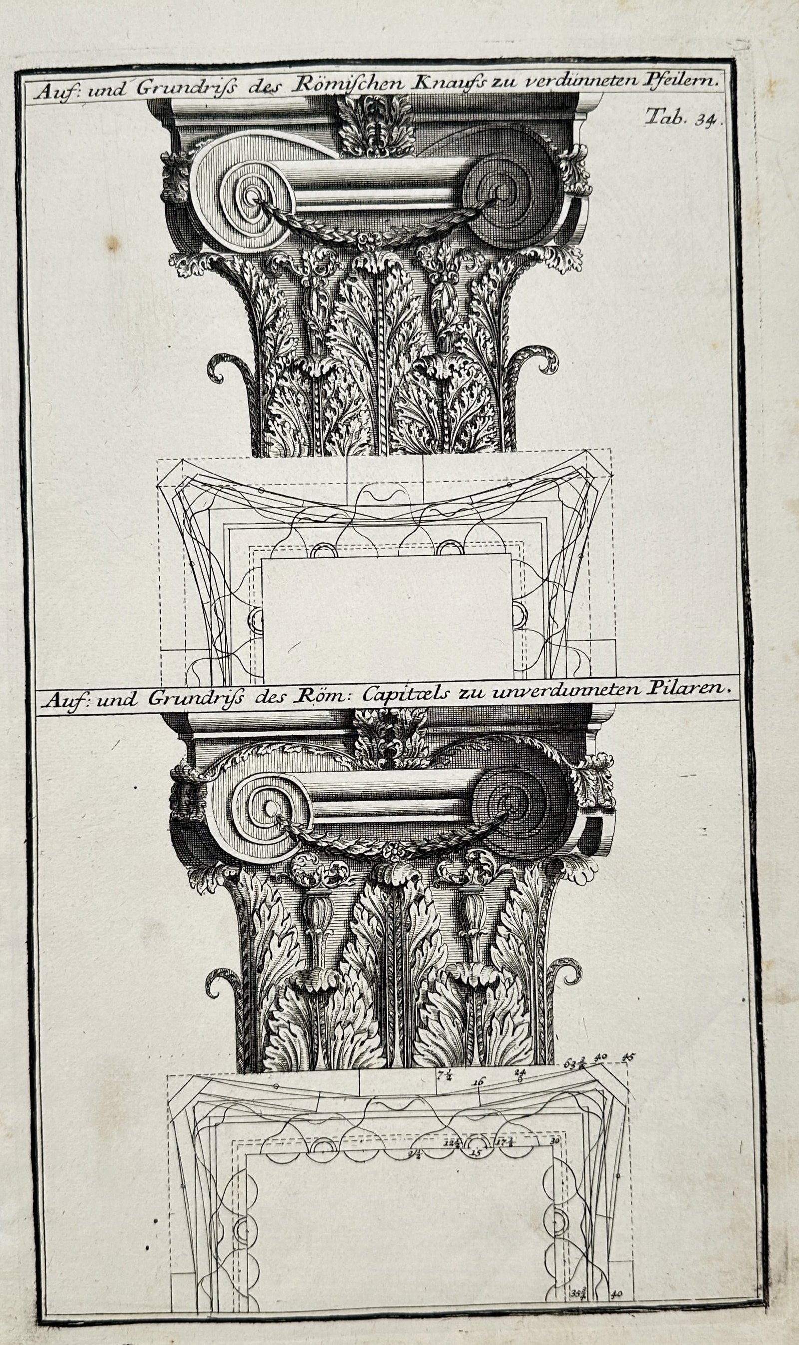 Nikolaus Goldmann – Architectural Elevation and Plan of Roman Composite Capitals – Engraving (1 of 2)