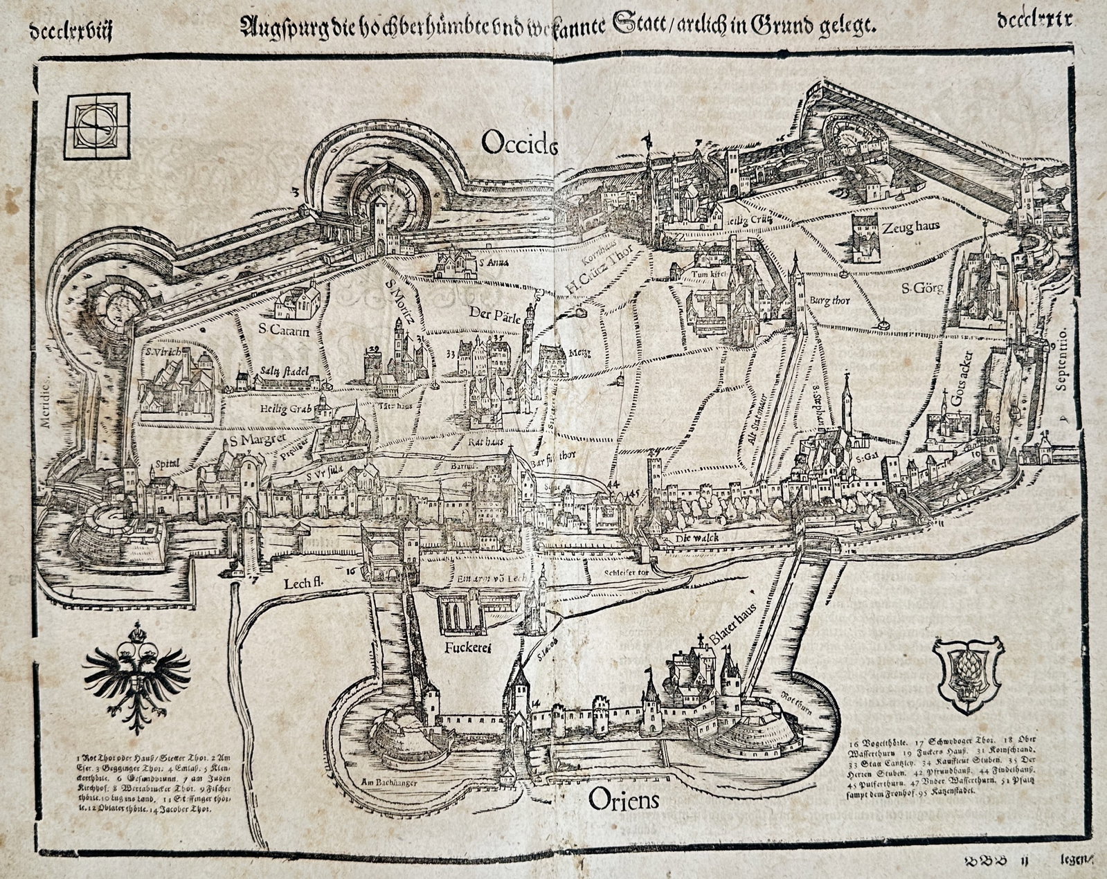 Sebastian Münster – Map of Augsburg – Germany – Woodcut (16th Century) (1 of 3)