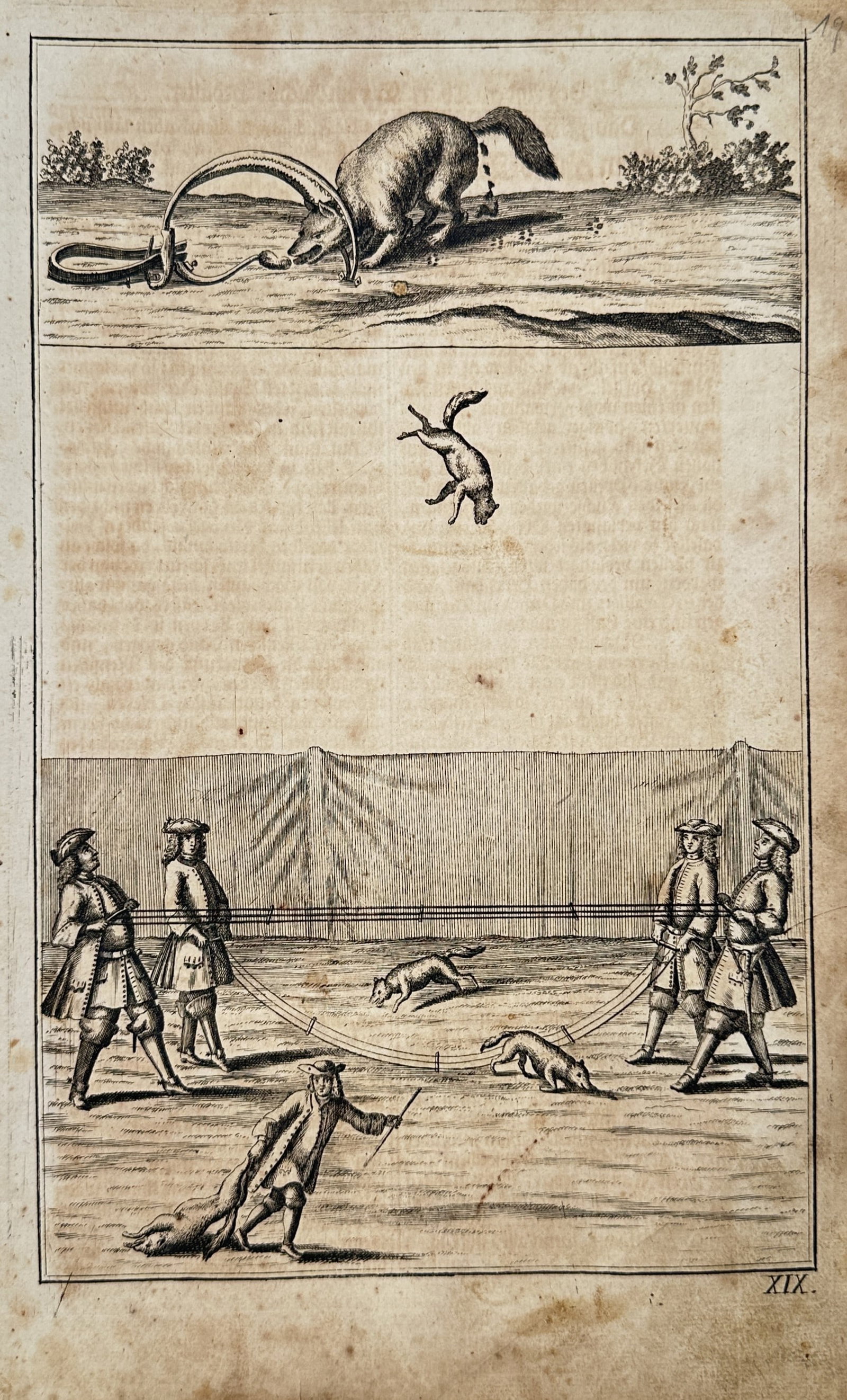 Hans Friedrich von Fleming – Fox Trapping and Fox Tossing – Engraving (18th Century) (1 of 2)