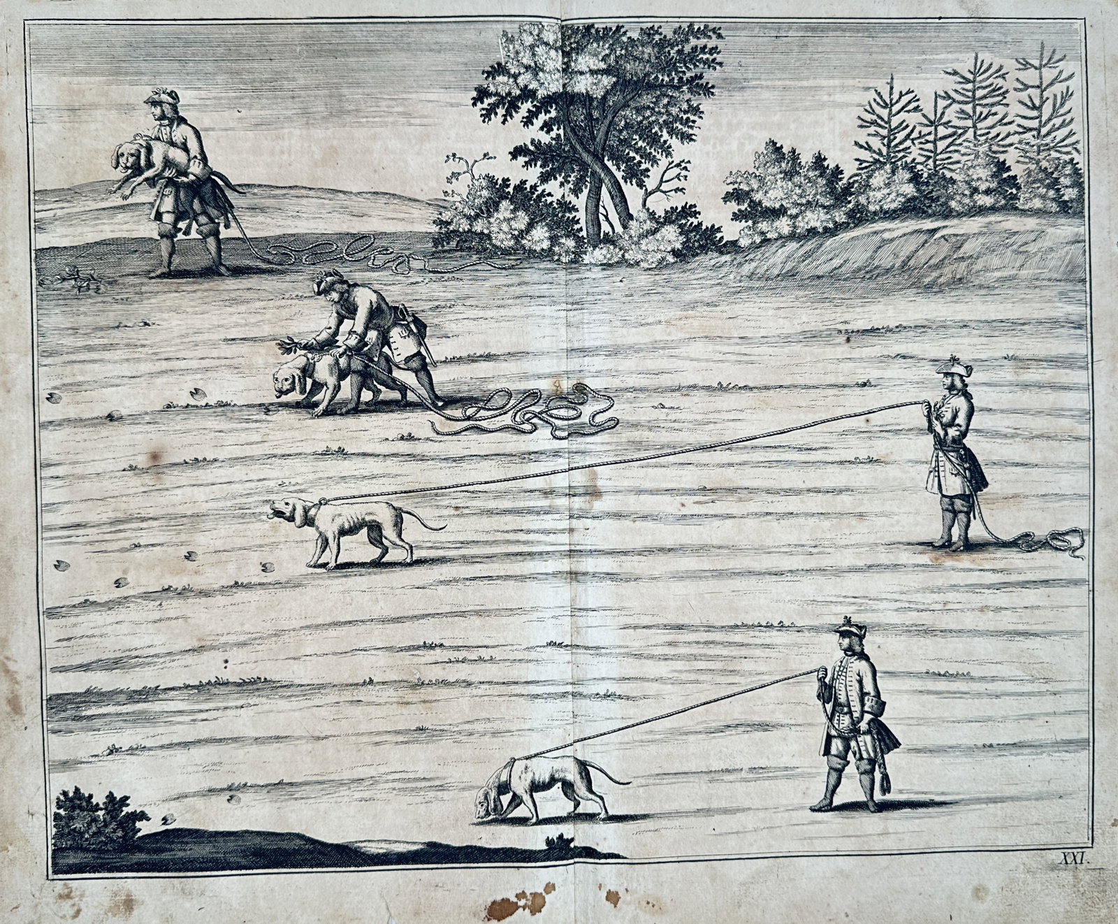 Hans Friedrich von Fleming – Training and Handling Hunting Hounds – Engraving (18th Century) (1 of 2)