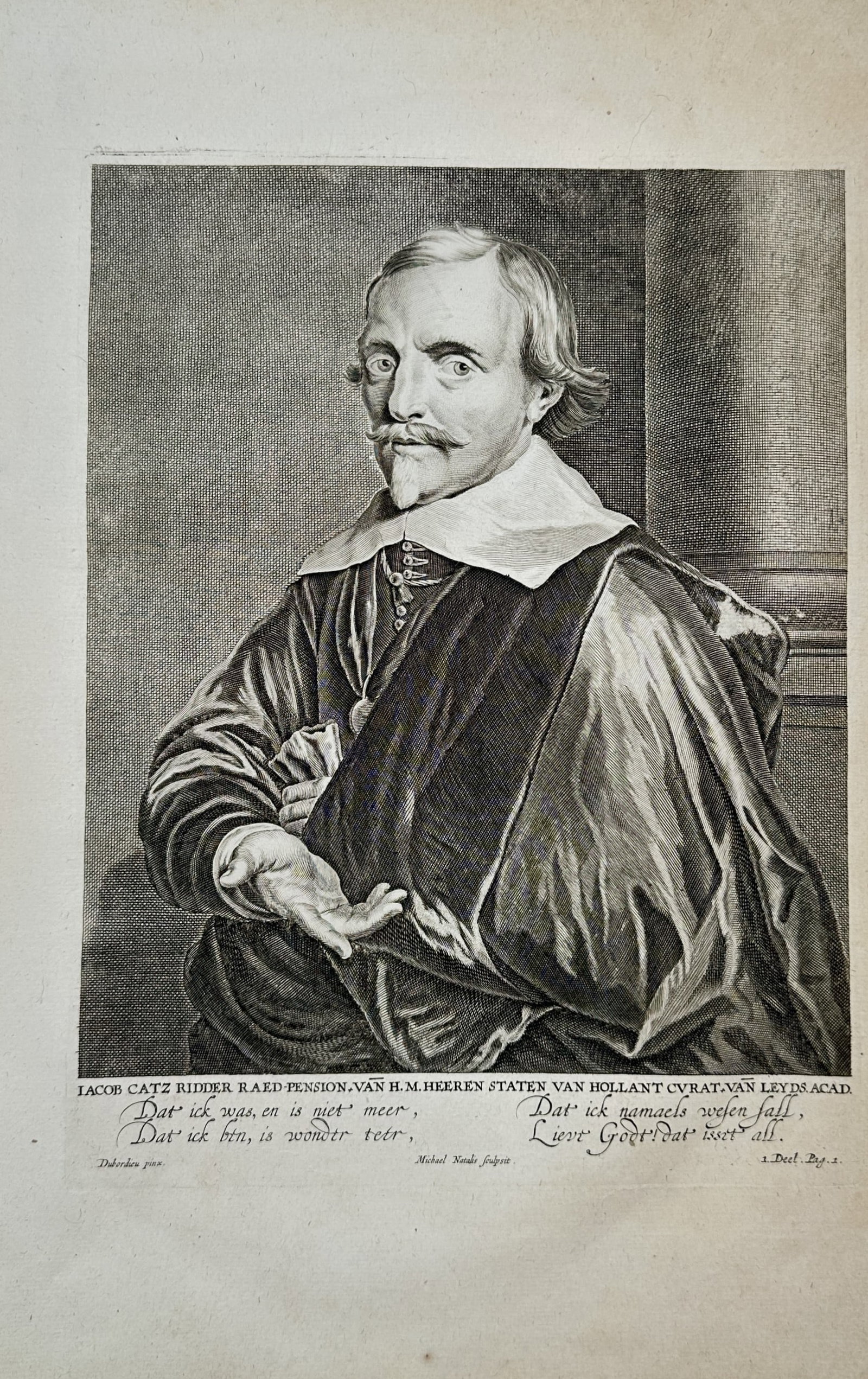 Michel Natalis – Portrait of Jacob Cats – Engraving (17th Century) (1 of 2)