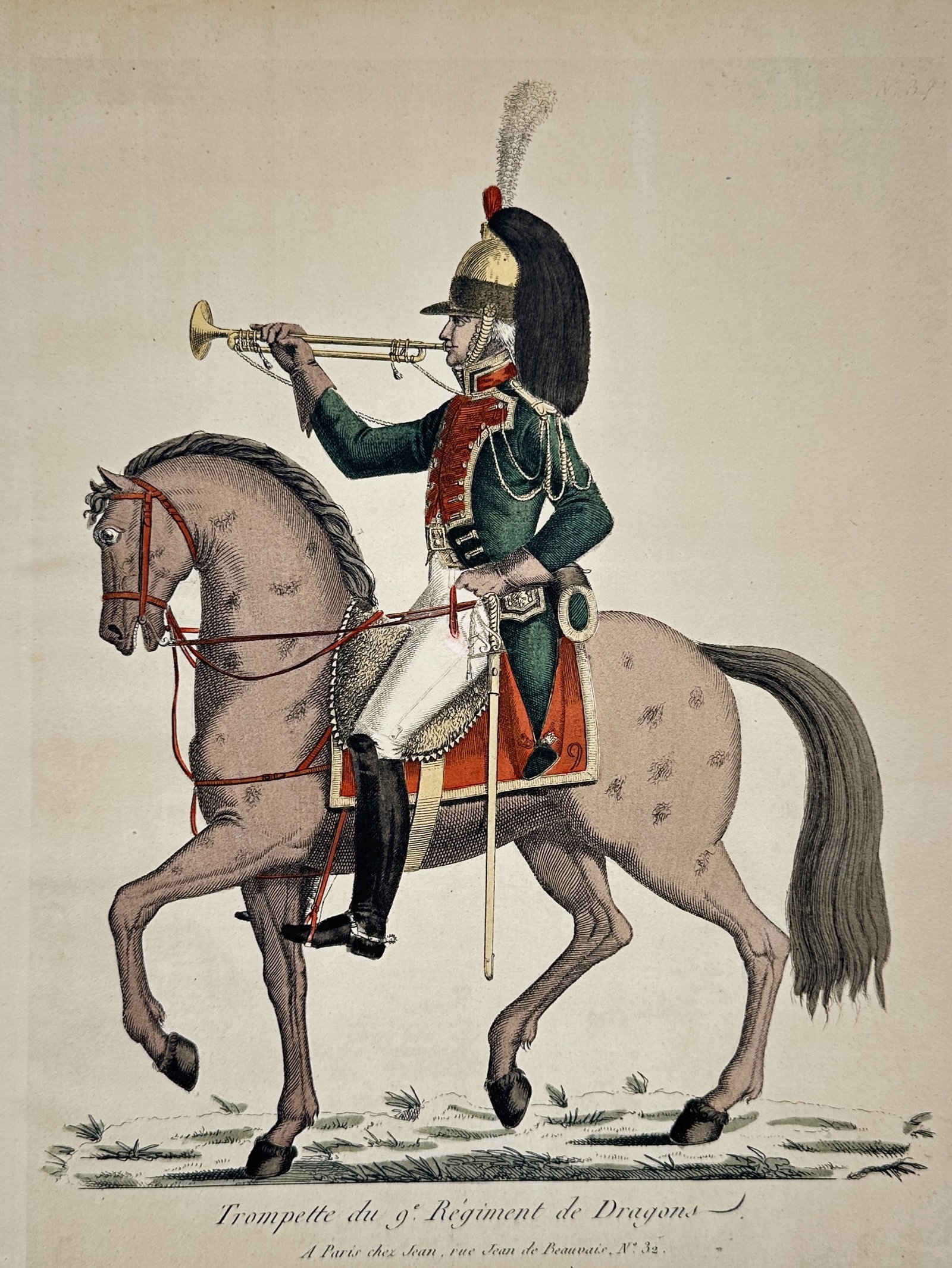 Chez Jean – Trumpeter of the 9th Regiment of Dragoons – Engraving (19th Century) (1 of 2)