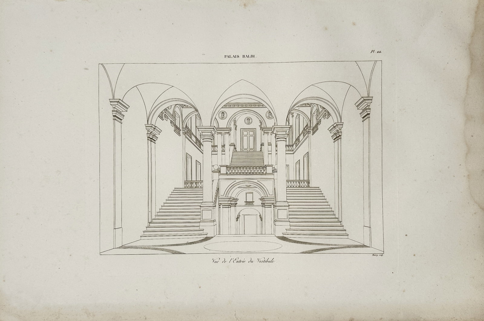 Jacques-Étienne Thierry – Palazzo Balbi, View of the Vestibule Entrance – Engraving (19th (1 of 2)