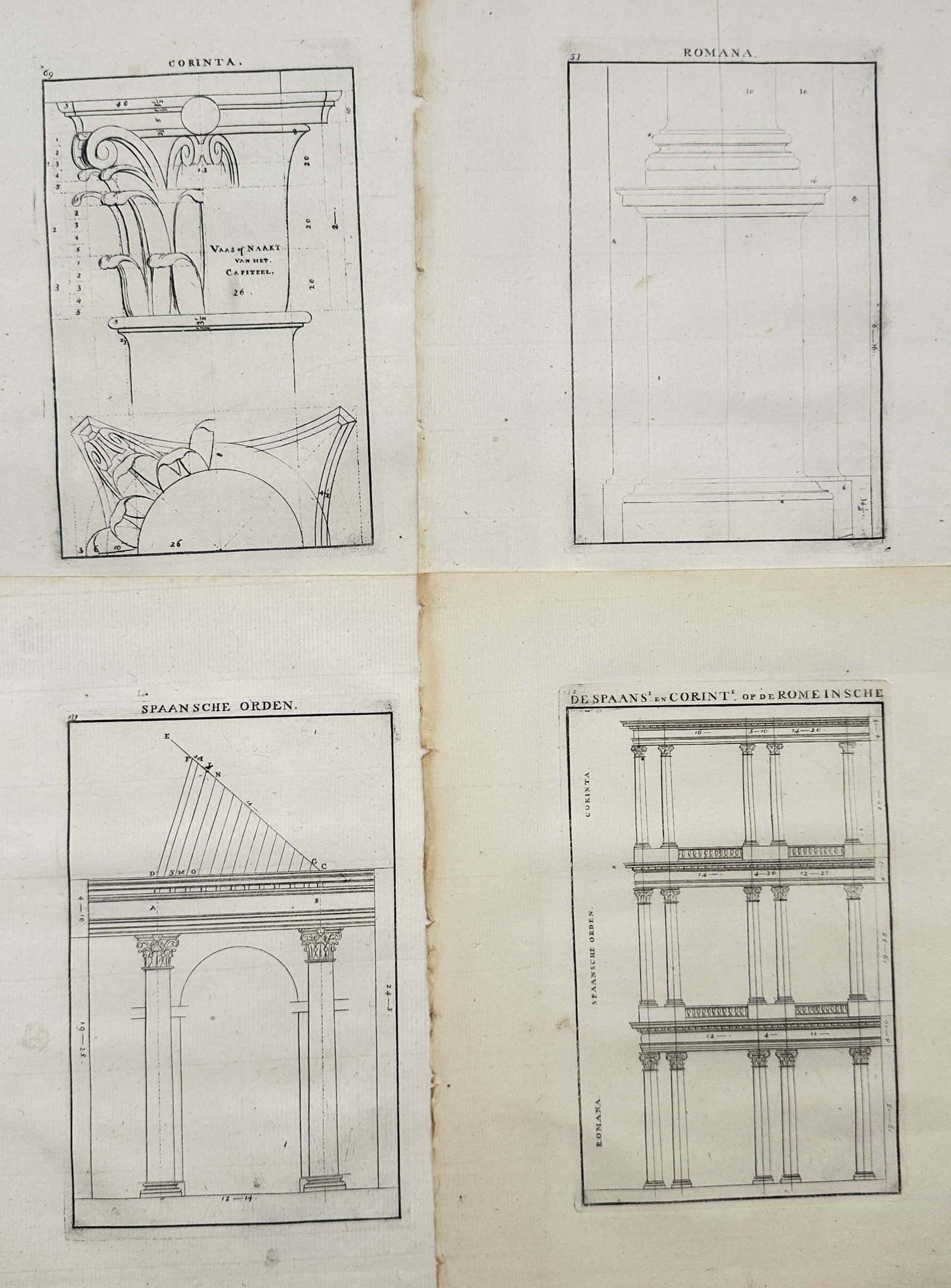 François Blondel – Set of 4: Architectural Studies of the Corinthian, Roman – Engravings (1 of 2)