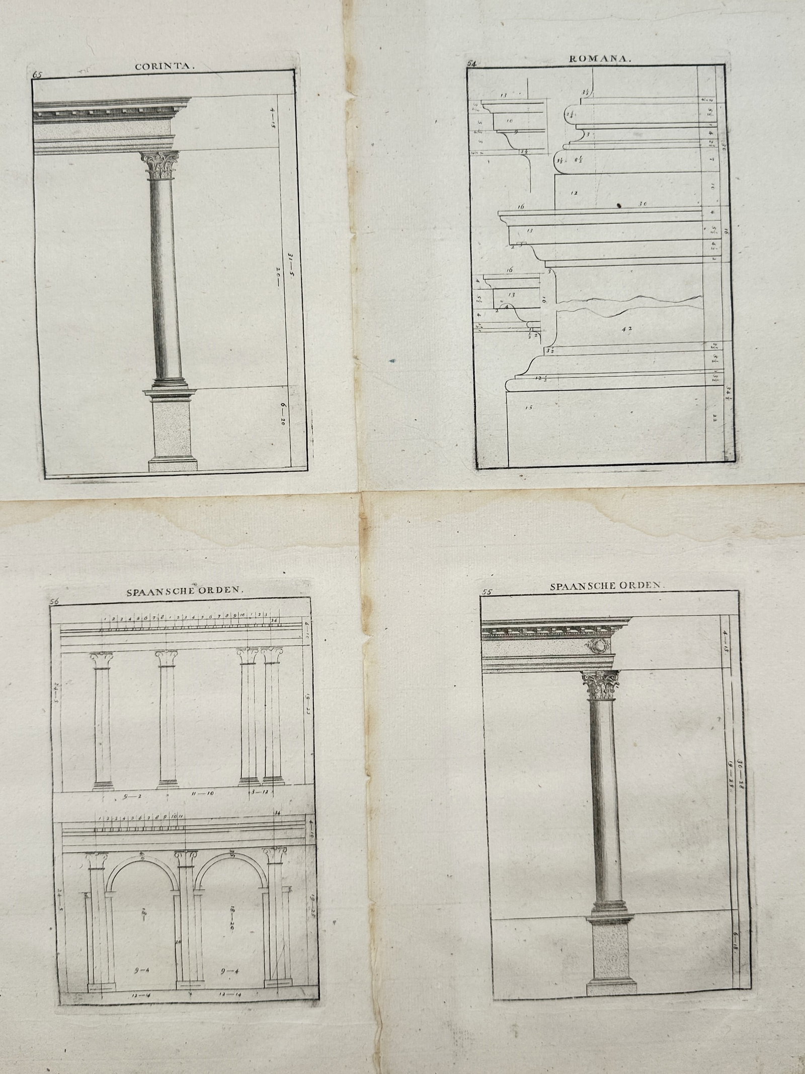 François Blondel – Set of 4: Classical Architectural Elevations, Colonnades – Engravings (1 of 2)