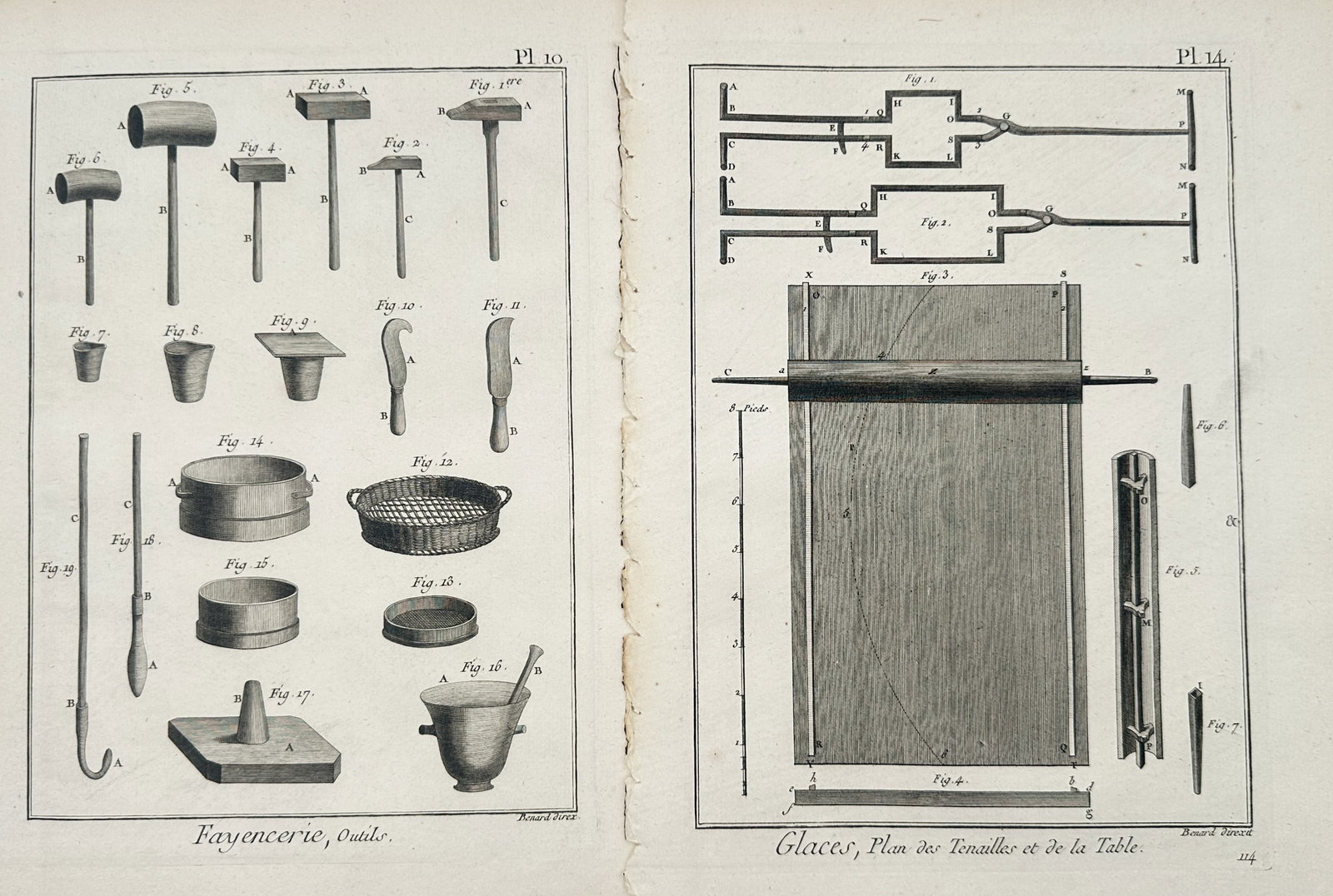 Robert Bénard – Set of 2: Technical Studies of Pottery Tools and Glass Casting Equipment (1 of 2)