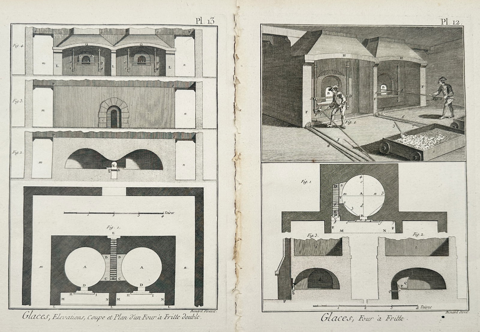 Robert Bénard – Set of 2: Technical Studies of Fritting Furnaces for Plate Glass Manufacture (1 of 2)