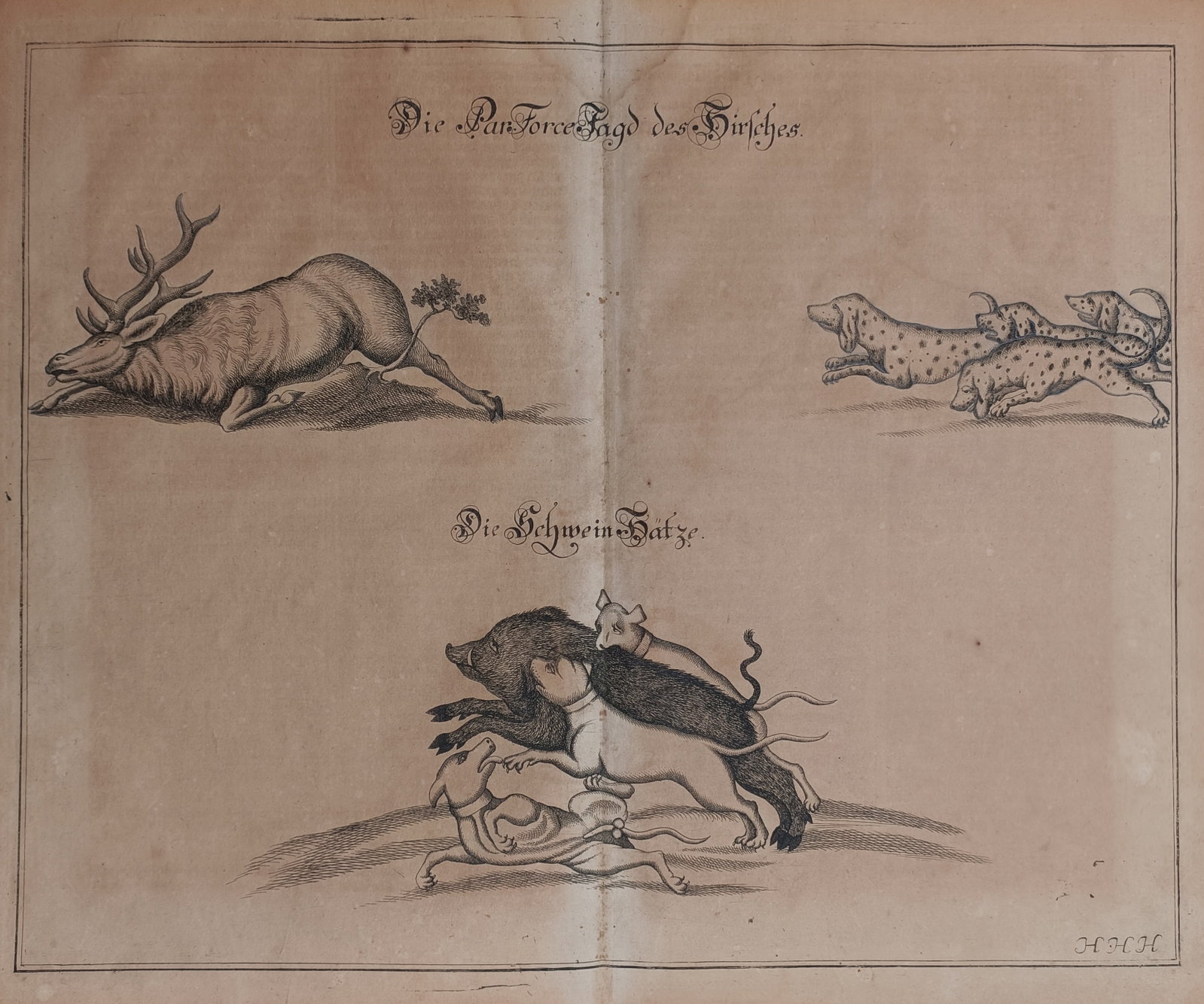 Hanns Friedrich von Flemming – The Parforce Hunt of the Stag and The Boar Hunt – Engraving (1 of 2)