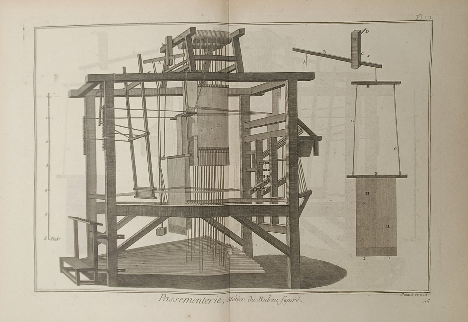 Robert Benard – Loom for Patterned Ribbon – Engraving (18th Century) (1 of 2)