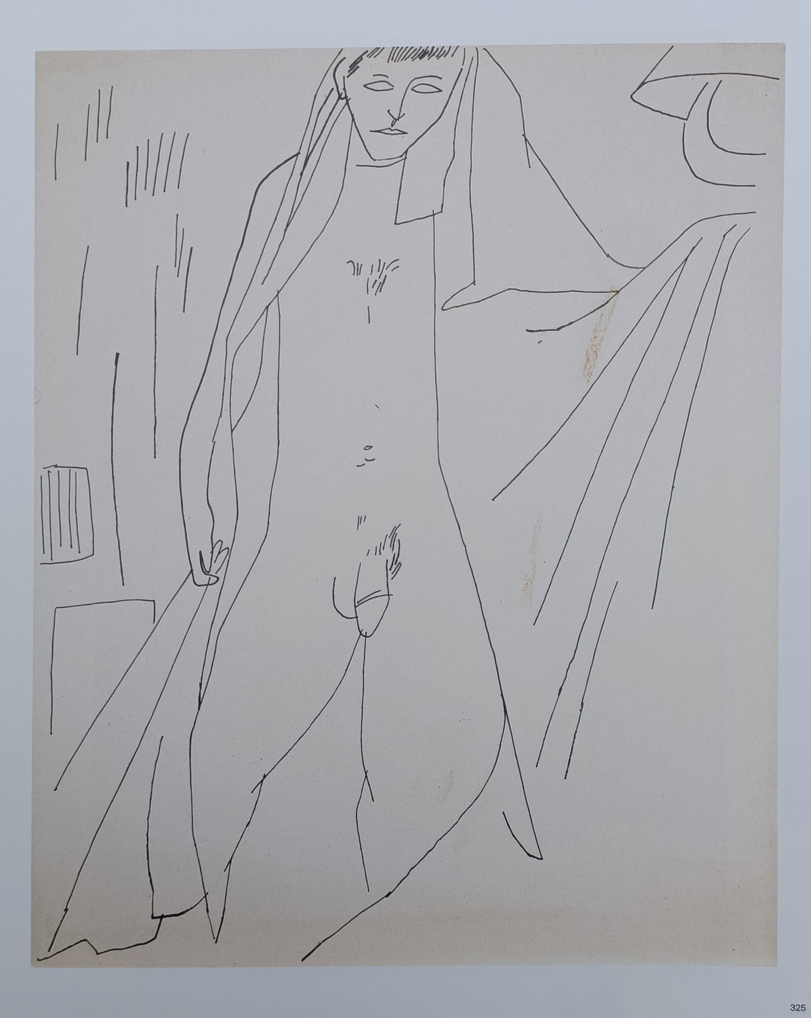 Andy Warhol,after – Standing Male Nude with Drapery – Offset lithographic reproduction (2006): "Standing Male Nude with Drapery" presents an expressive figurative line drawing capturing a full-length male nude in an interior setting. This print was published by Phaidon in 2006 as part of the Gi