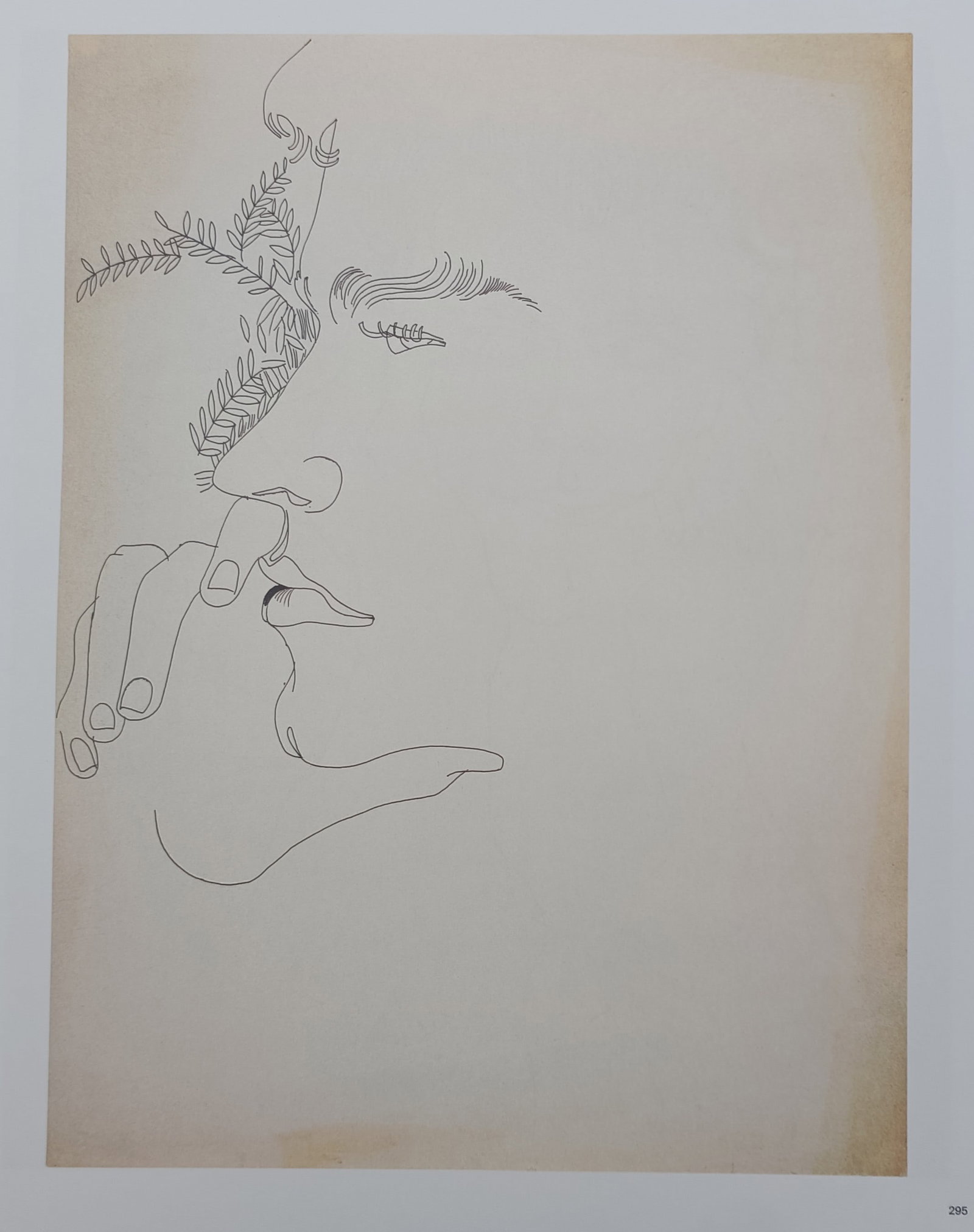 Andy Warhol,after – Pensive Face with Botanical Detail – Offset lithographic reproduction (2006): "Pensive Face with Botanical Detail" presents an intricate minimalist line study of a thoughtful facial profile adorned with delicate botanical leaf elements. This print was published by Phaidon in 20