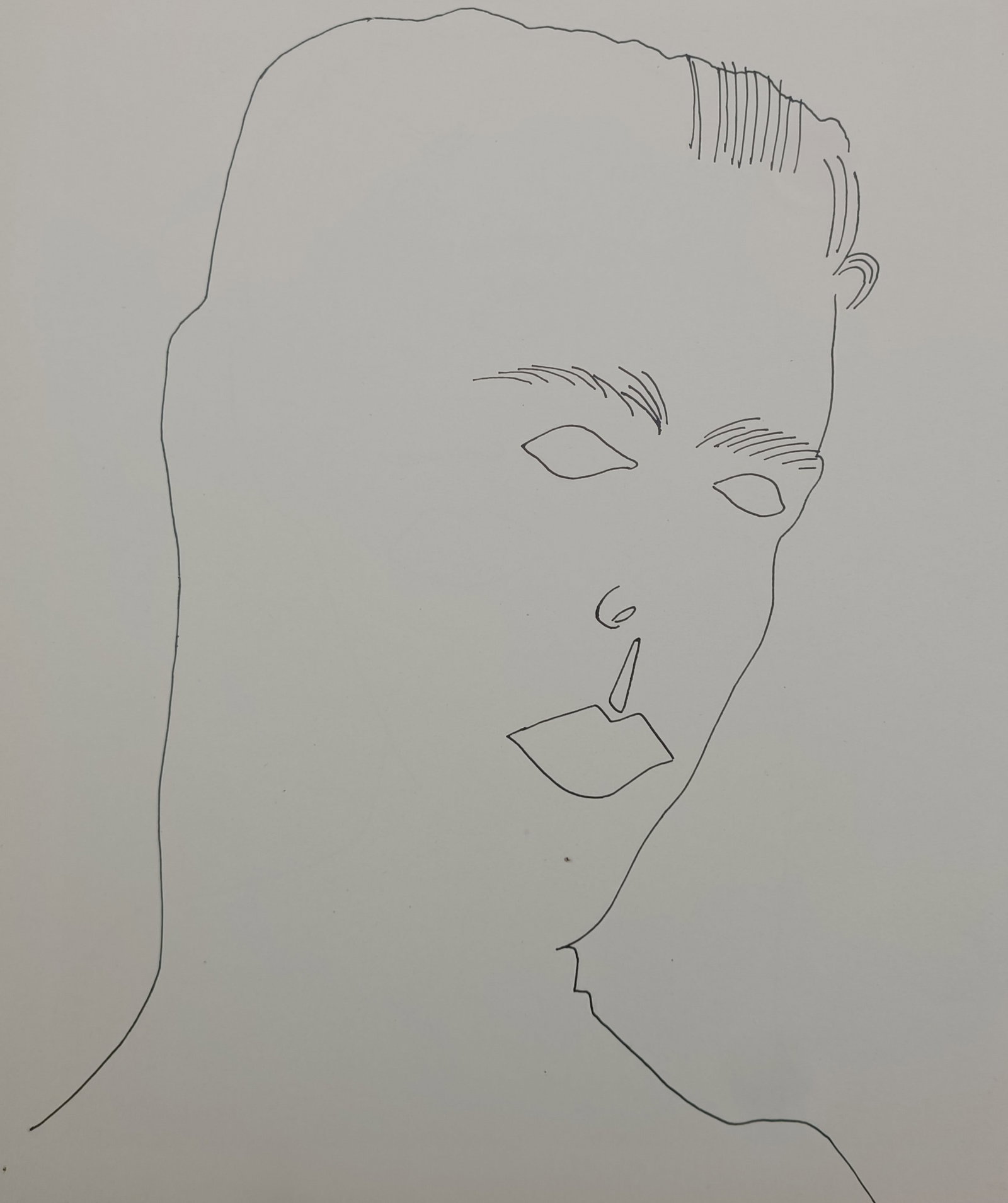 Andy Warhol,after – Minimalist Male Head Study – Offset lithographic reproduction (2006): "Minimalist Male Head Study" presents a spare linear portrait executed with fluid contours capturing the simplified facial features and hair of a young man. This print was published by Phaidon in 2006