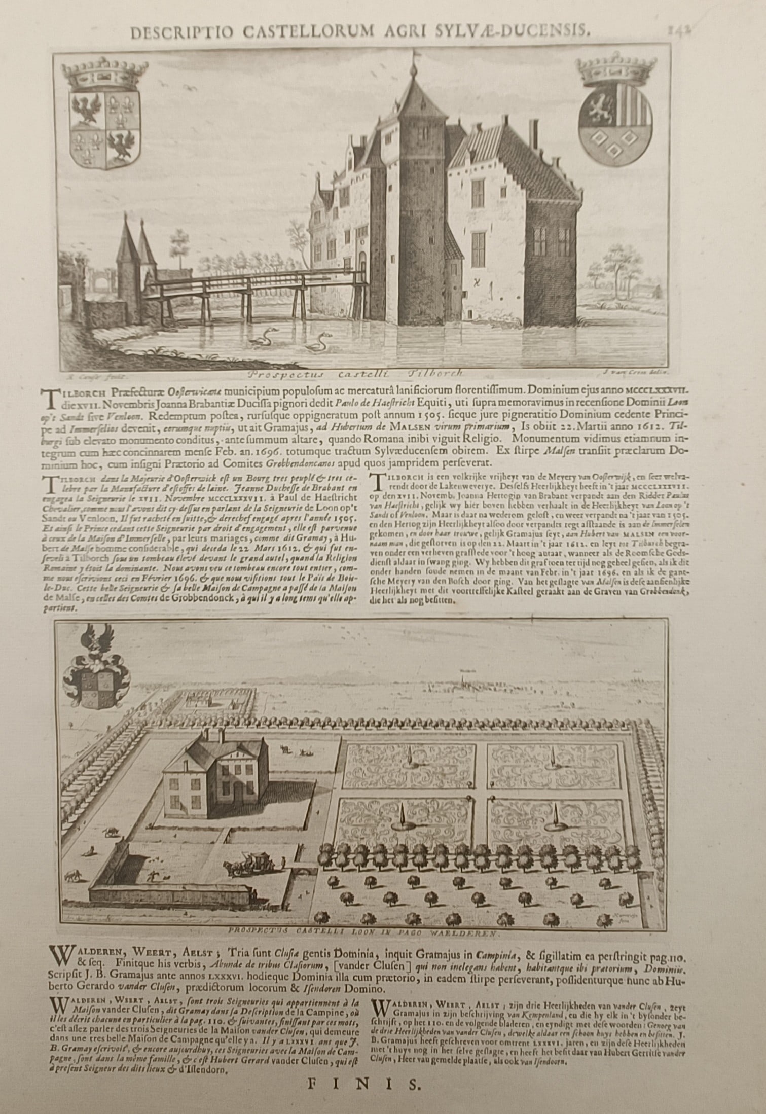 Jacques Le Roy – Views of Tilburg Castle and Loon Manor in Waalre – Engraving (1705) (1 of 2)
