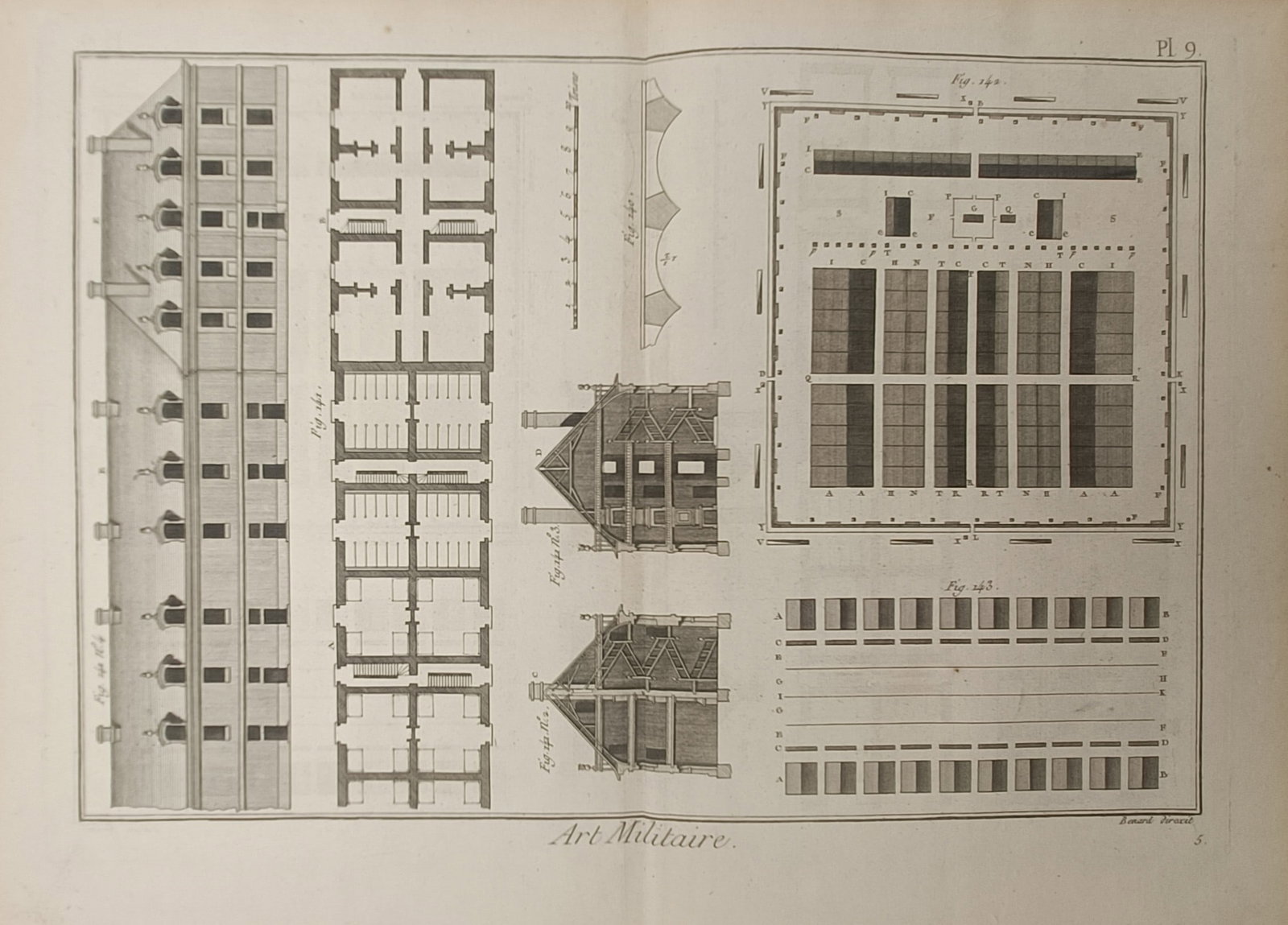 Robert Bénard – Military Architecture and Barracks Encampment – Engraving (18th Century) (1 of 2)