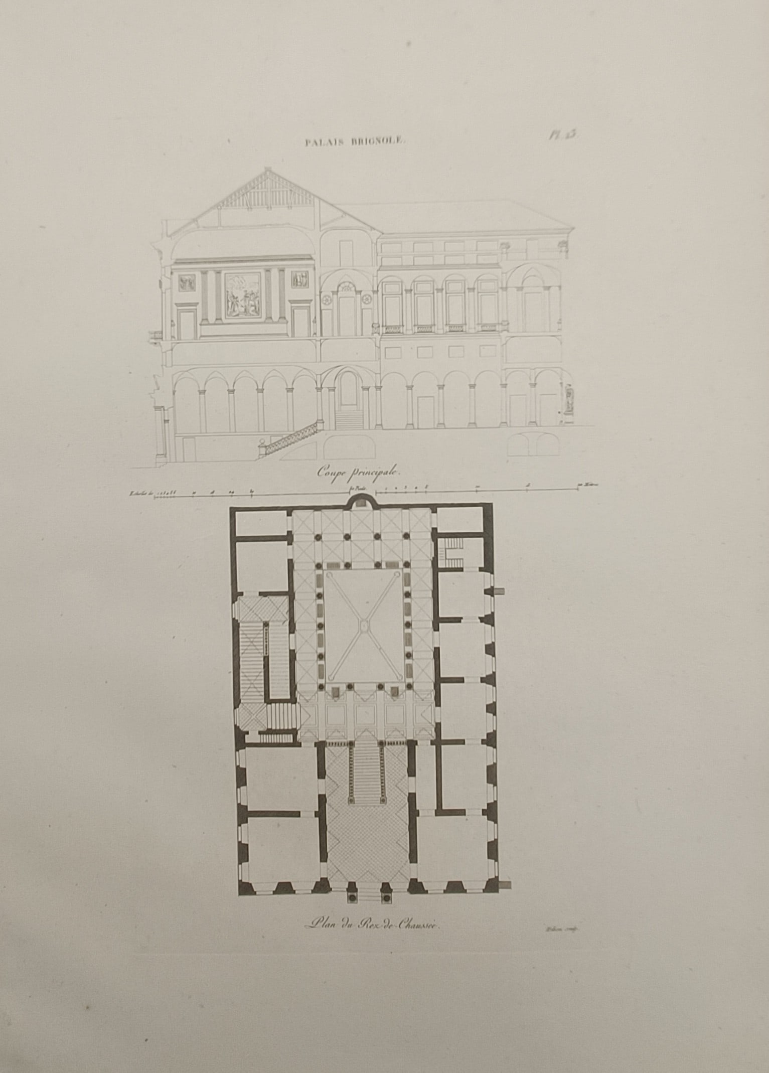 Martin-Pierre Gauthier – Architectural Study of the Brignole Palace in Genoa – Engraving (1 of 2)