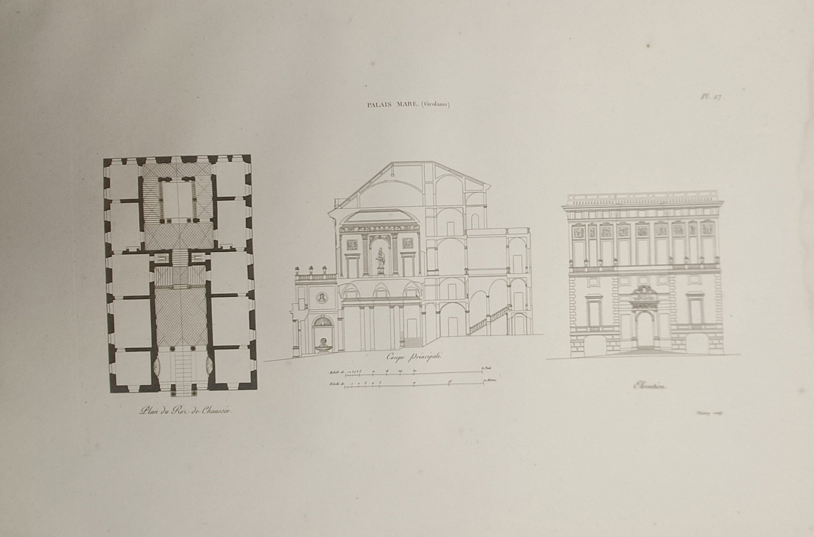 Martin-Pierre Gauthier – Architectural Study of the Mari Girolamo Palace in Genoa – Engraving (1 of 2)