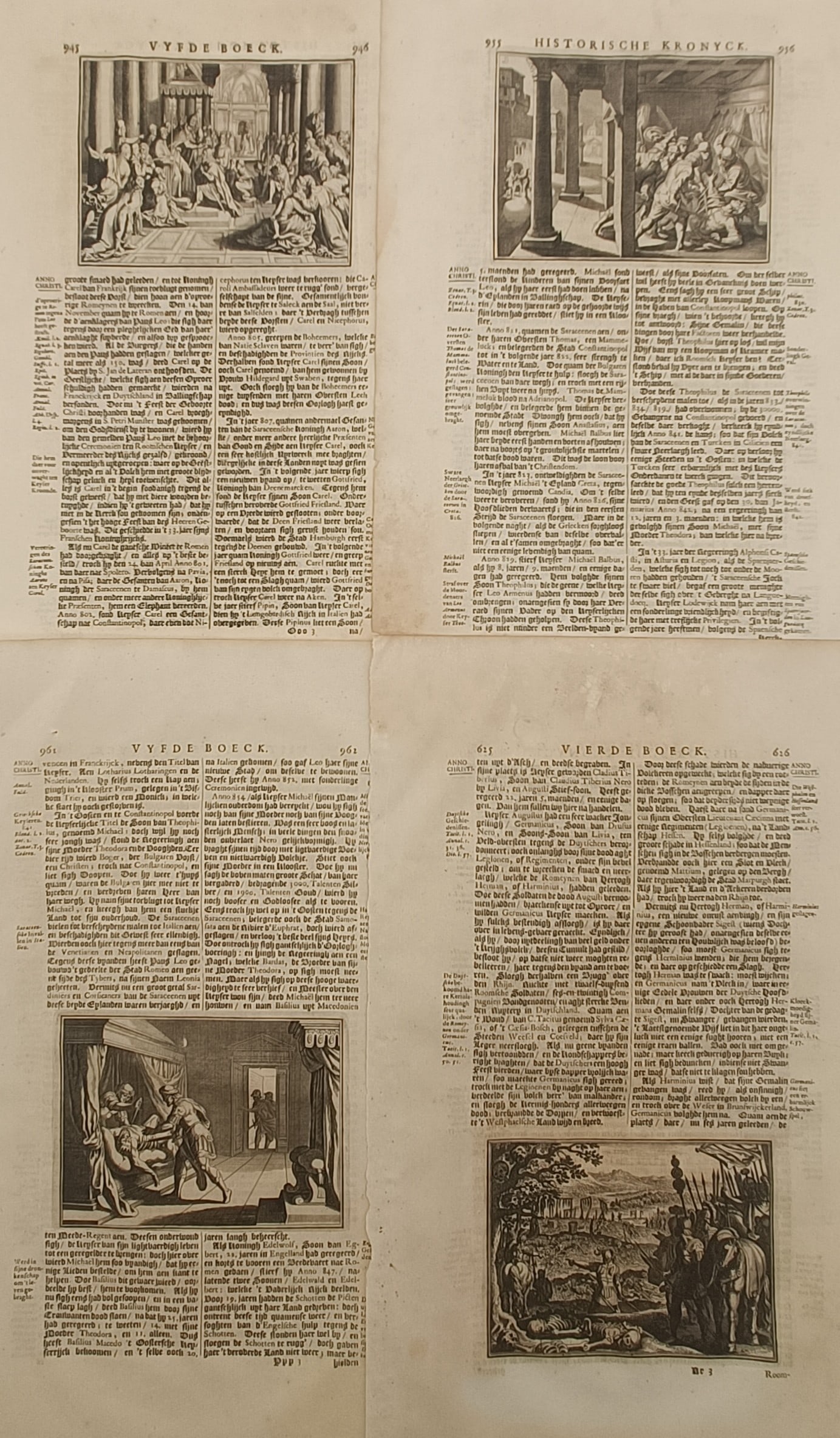 Johann Lodewijk Gottfried – Set of 4: Fifth Book Historical Chronicle Leaves – Engravings (1 of 2)