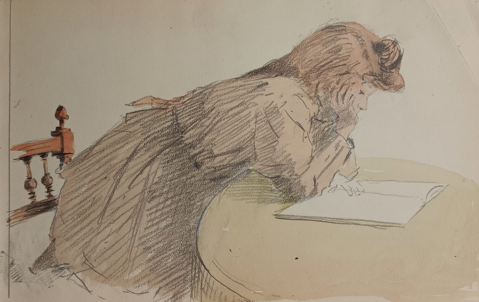 Louis Adolphe Hervier – Young Woman Reading at a Table – Lithograph (19th Century) (1 of 2)