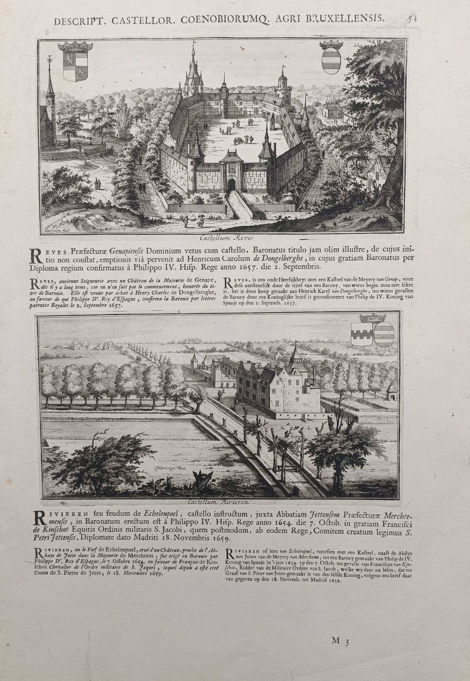 Jacques Le Roy – Castles of Reves and Rivieren – Engraving (1705) (1 of 2)
