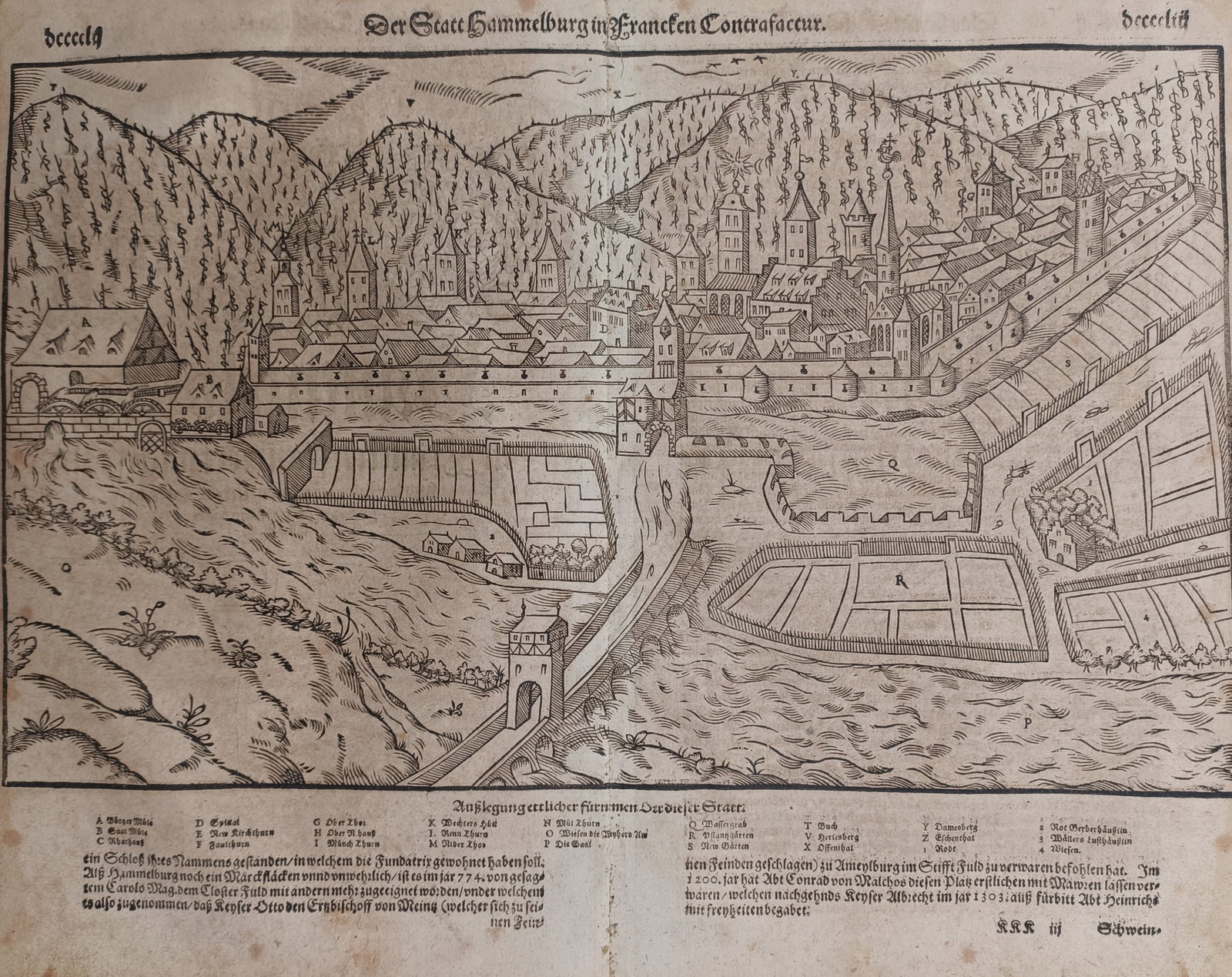Sebastian Münster –Map of Hammelburg – Germany – Woodcut (16th Century) (1 of 2)