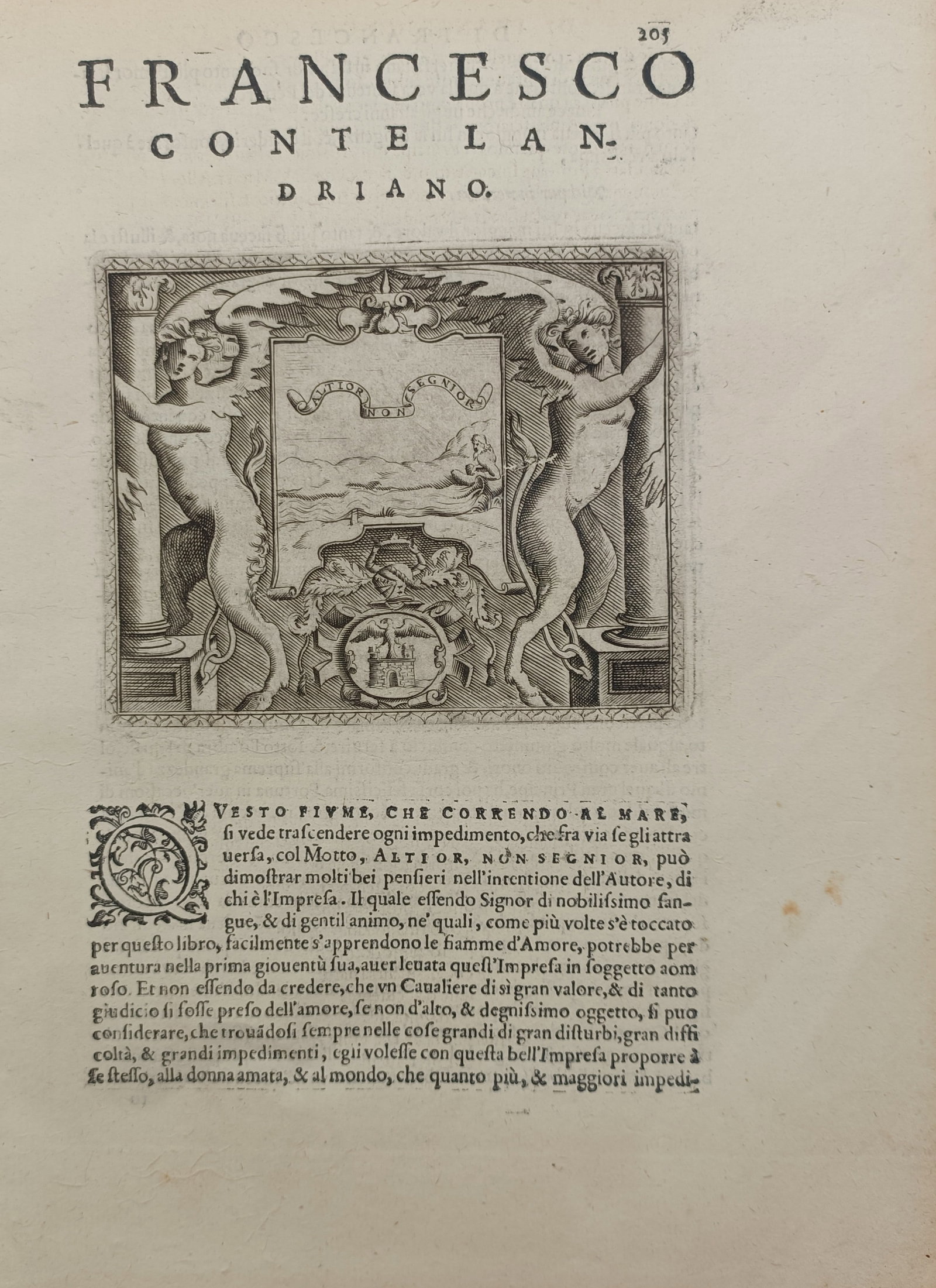 Girolamo Ruscelli – Emblem of Count Francesco Landriano – Engraving (1566) (1 of 2)