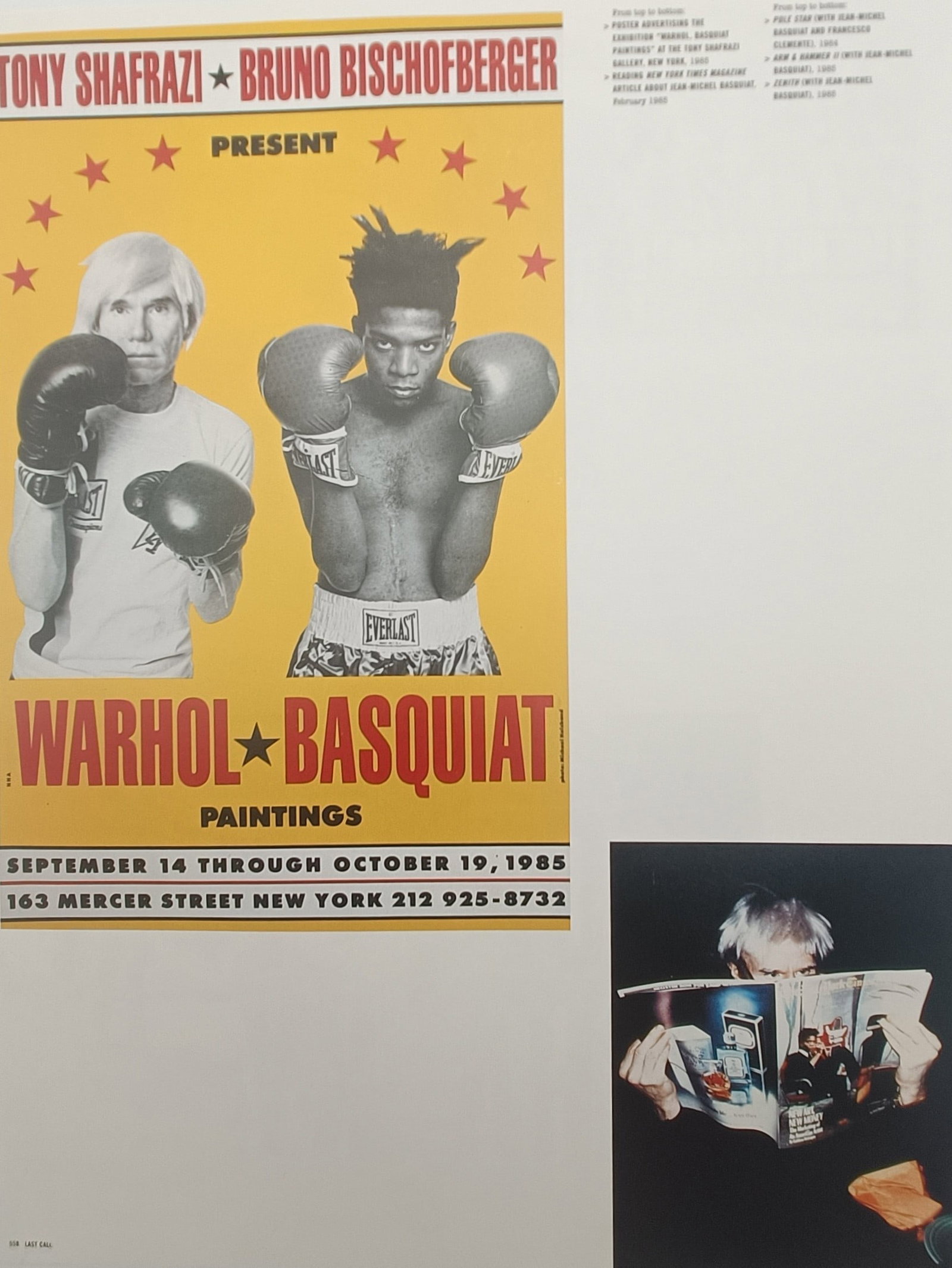 Andy Warhol,after – Exhibition Poster for Warhol and Basquiat Paintings – Offset lithographic: "Exhibition Poster for Warhol and Basquiat Paintings" presents the iconic collaborative poster depicting Andy Warhol and Jean-Michel Basquiat posed as boxers for their joint exhibition alongside accom