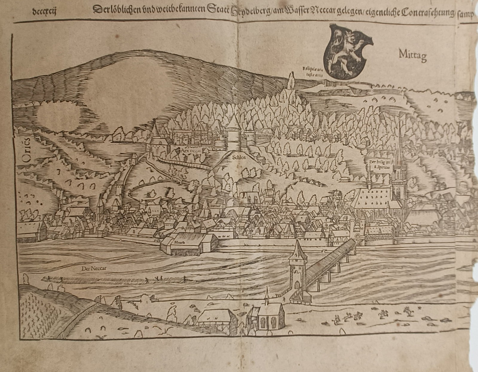 Sebastian Münster – Map of Heidelberg – Germany – Woodcut (16th Century) (1 of 2)