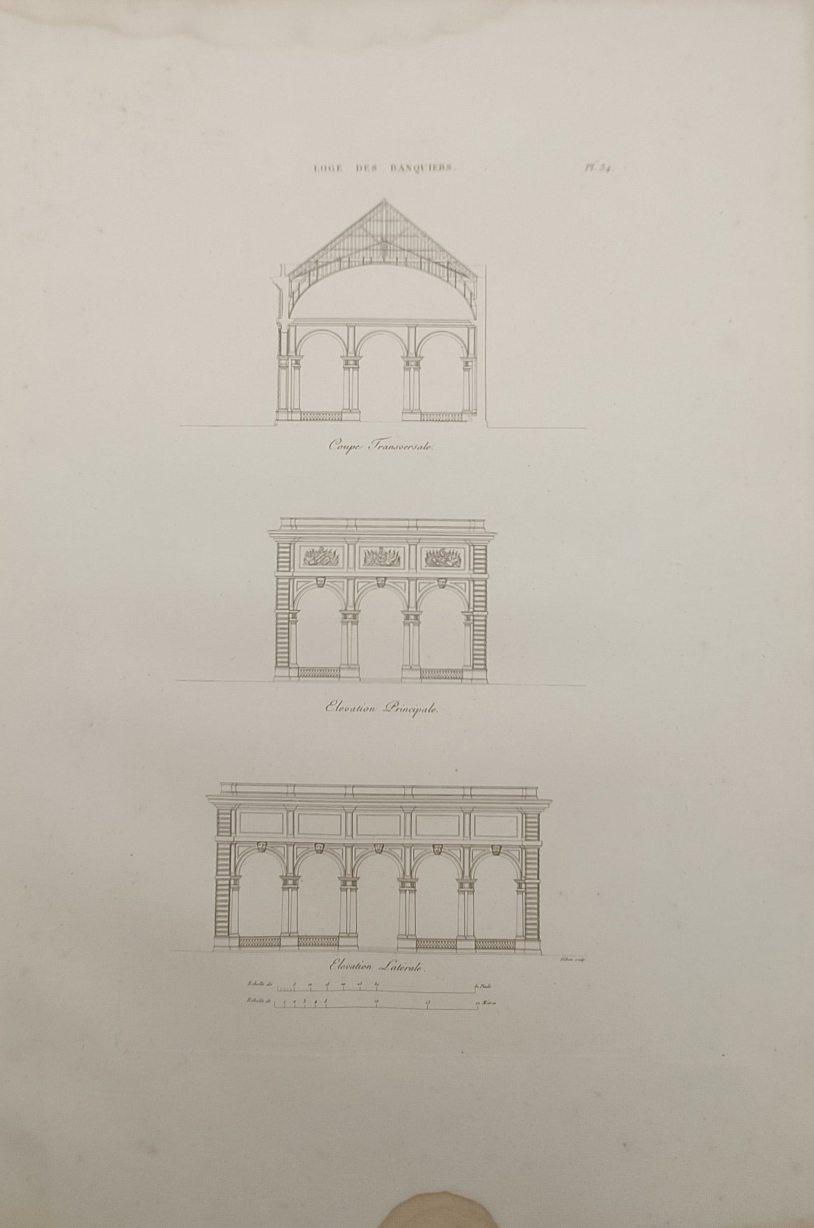 Martin-Pierre Gauthier – Architectural Elevations and Cross-Section of the Loggia dei Banchieri (1 of 2)