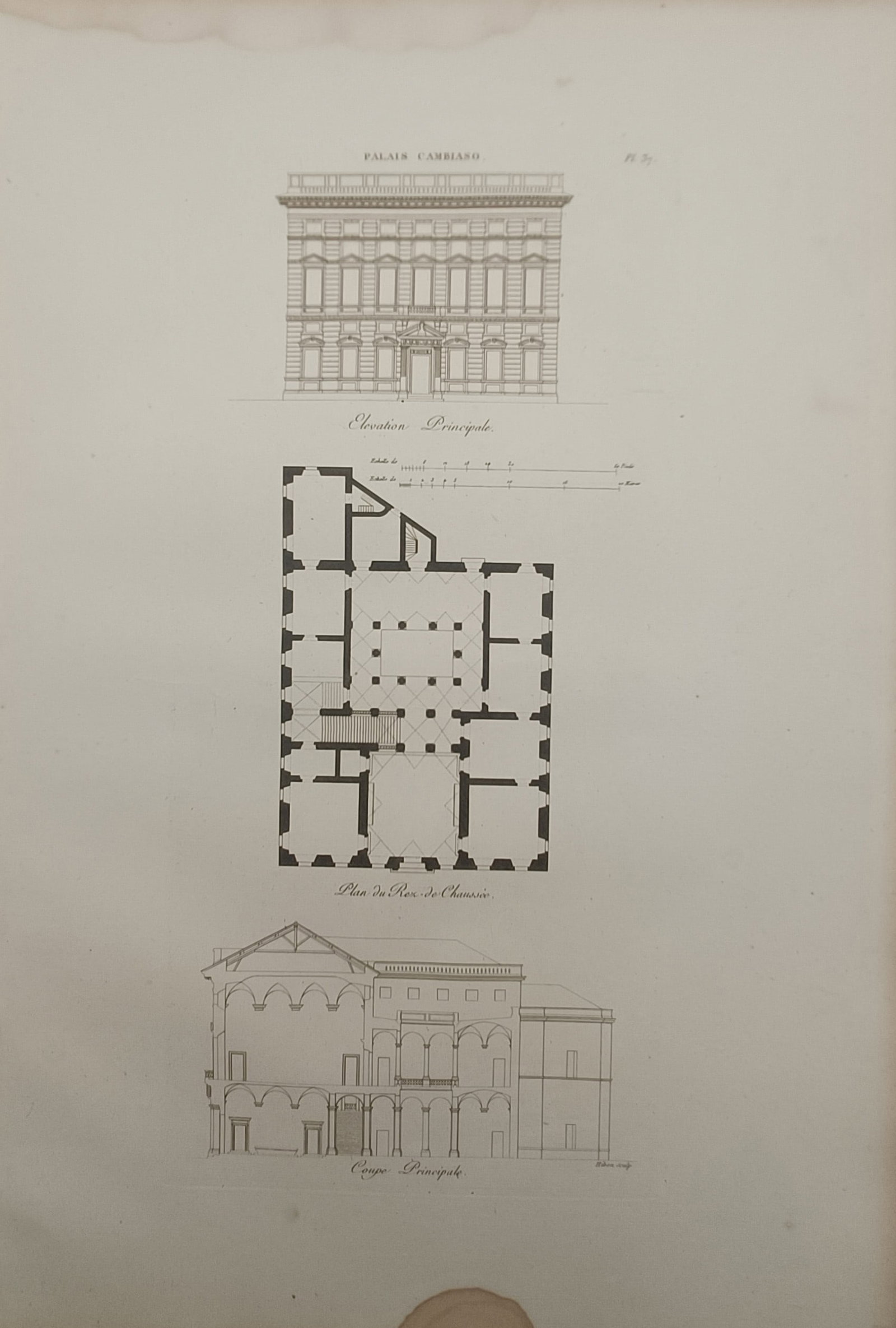 Martin-Pierre Gauthier – Architectural Studies of Palazzo Cambiaso – Engraving (19th Century) (1 of 2)