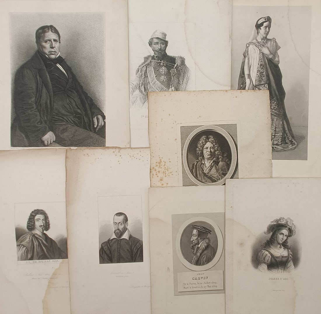 Different Artists – Set 8: Historical Portraits of Notable European Figures – Engraving (19th: "Portraits of Notable European Historical Figures" presents a compilation of portrait plates depicting prominent literary, religious, political, and cultural figures throughout European history. The d