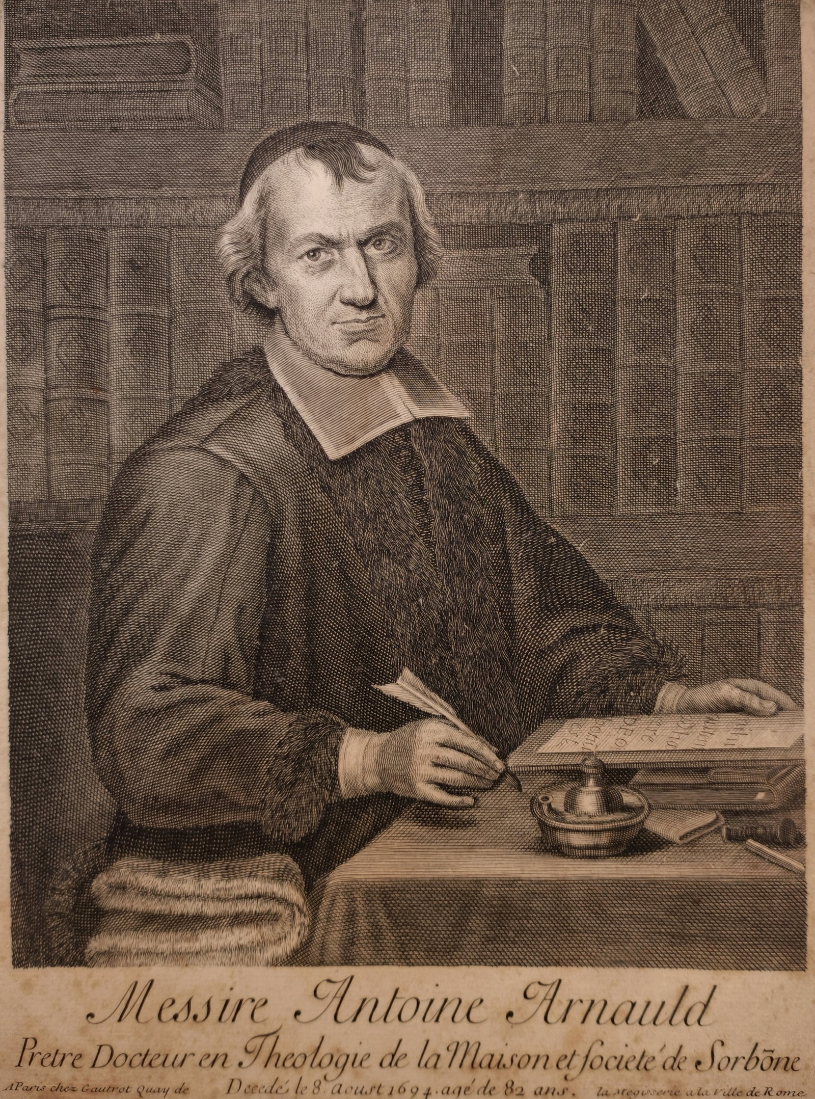 Philippe de Champaigne – Portrait of Antoine Arnauld in His Study – Engraving (17th Century) (1 of 2)