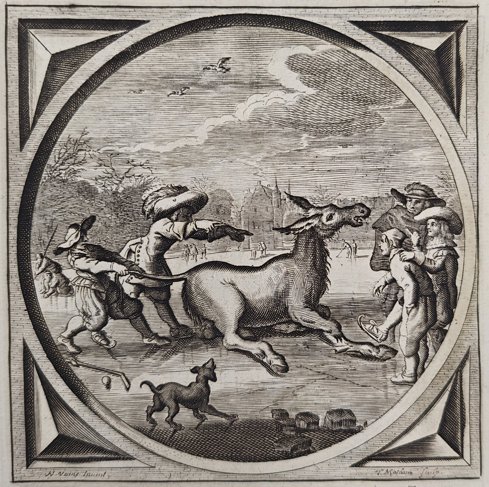 Jacob Cats – Emblem of the Donkey on Ice – Engraving (17th Century) (1 of 3)