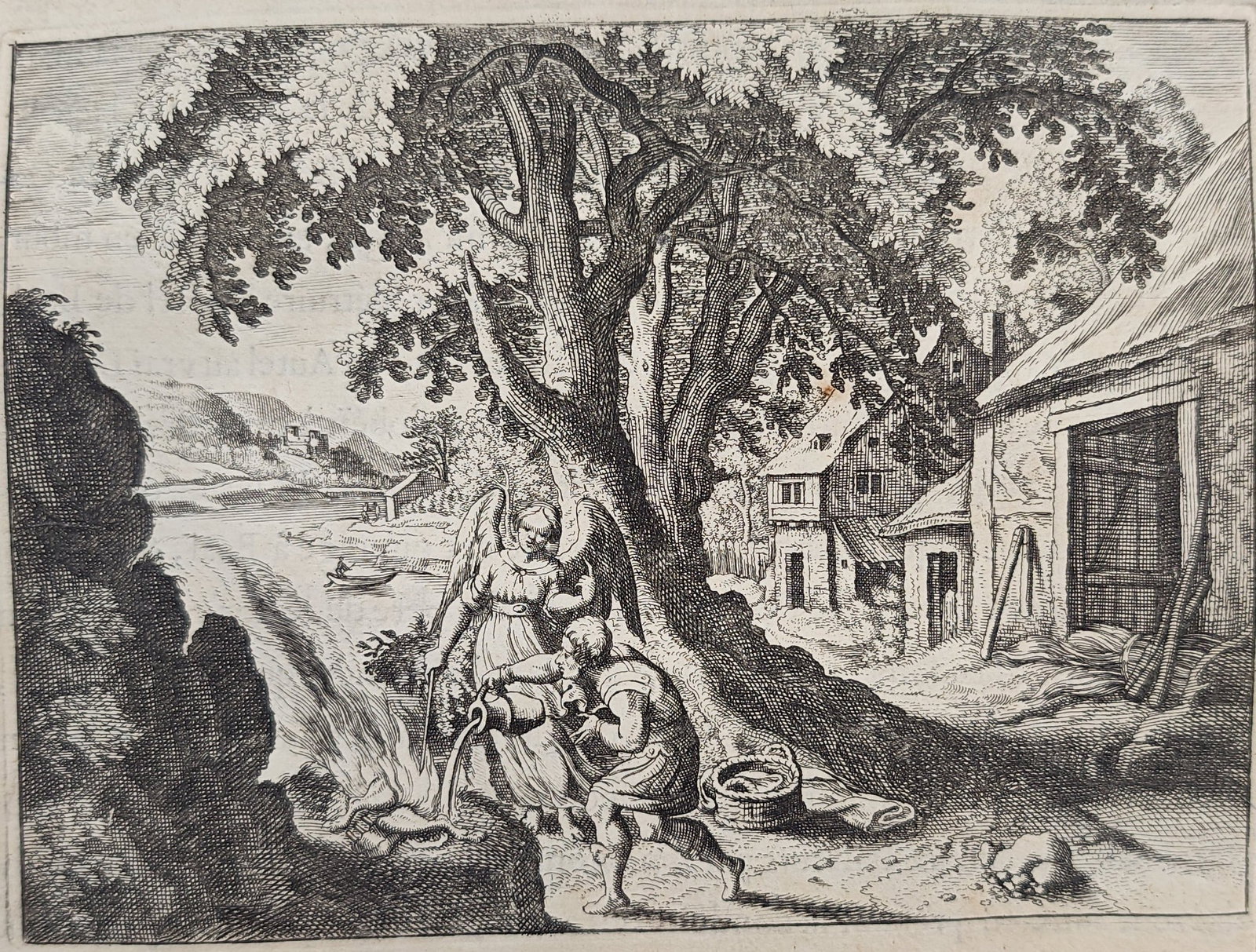 Nicolas Fontaine – The Sacrifice of Gideon before the Angel – Engraving (17th Century) (1 of 3)