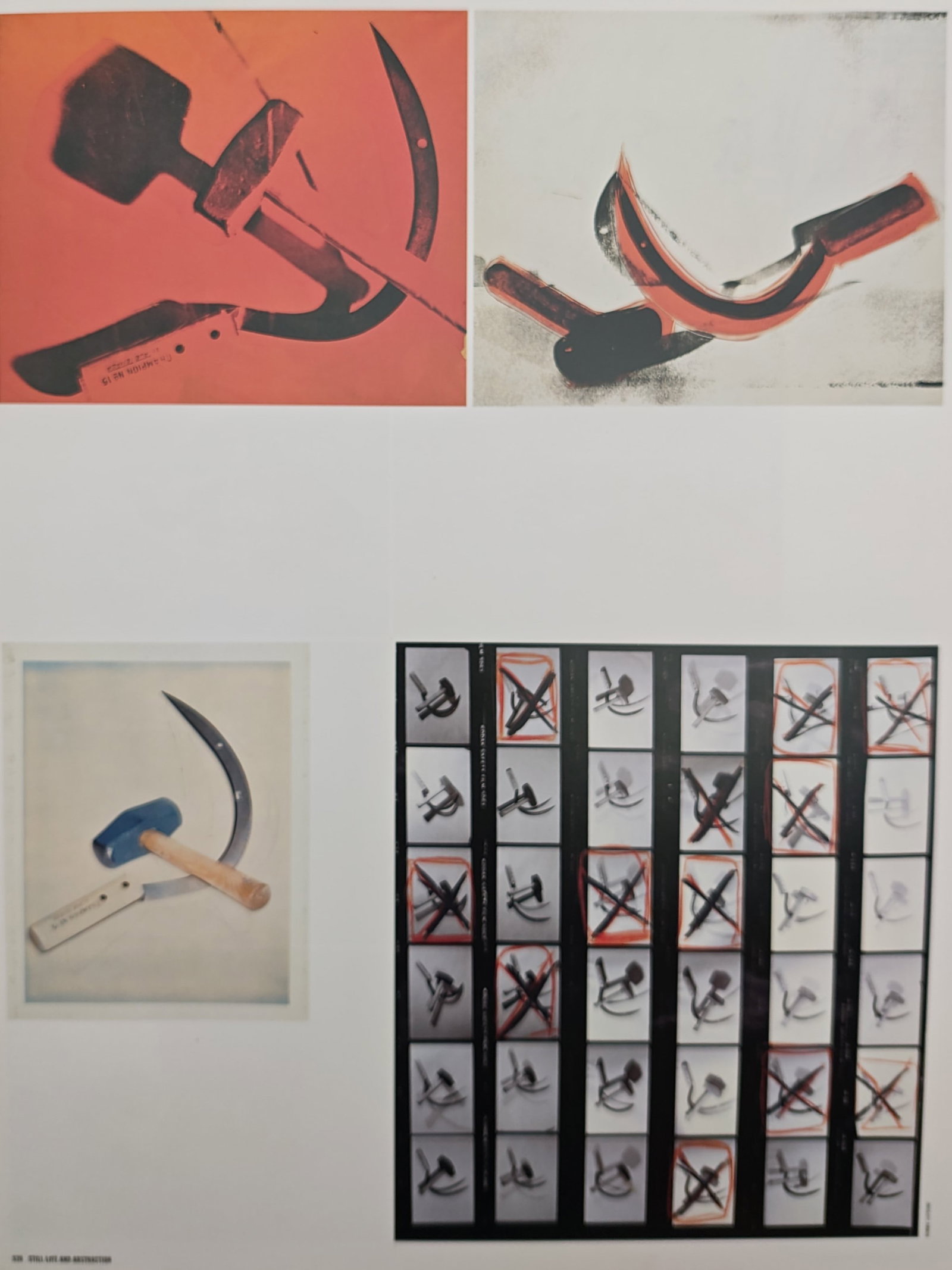 Andy Warhol,after – Hammer and Sickle Studies – Offset print (20th Century): "Hammer and Sickle Studies" illustrates a pop art composition featuring photographic contact sheets, Polaroid studies, and screenprinted variations of industrial and agricultural implements. The conce