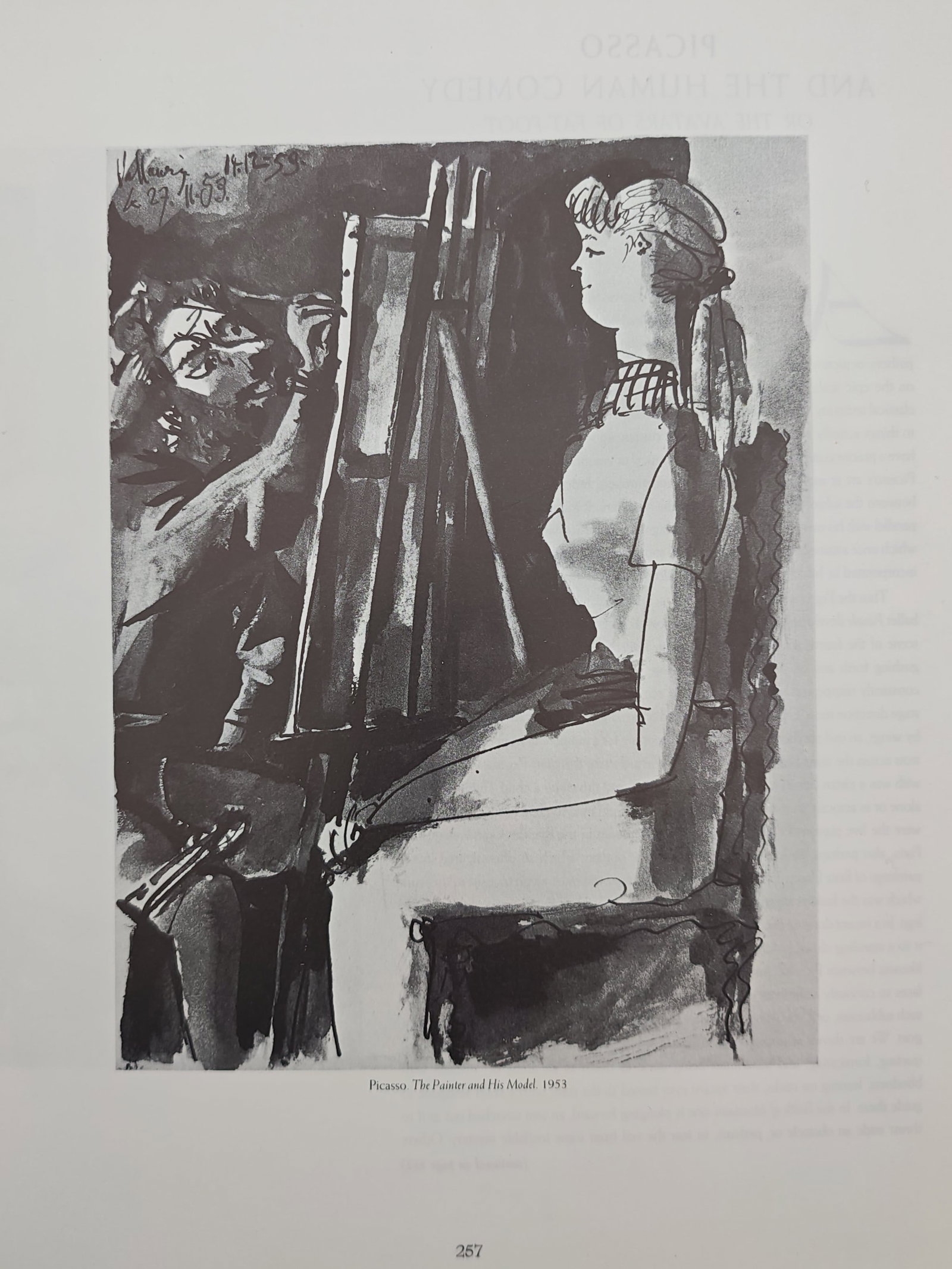 Pablo Picasso,afer – The Painter and His Model – Offset print (20th Century): "The Painter and His Model" illustrates an intimate studio scene exploring the dynamic between an artist working diligently at his easel and a seated muse posing in profile. The expressive figurative 