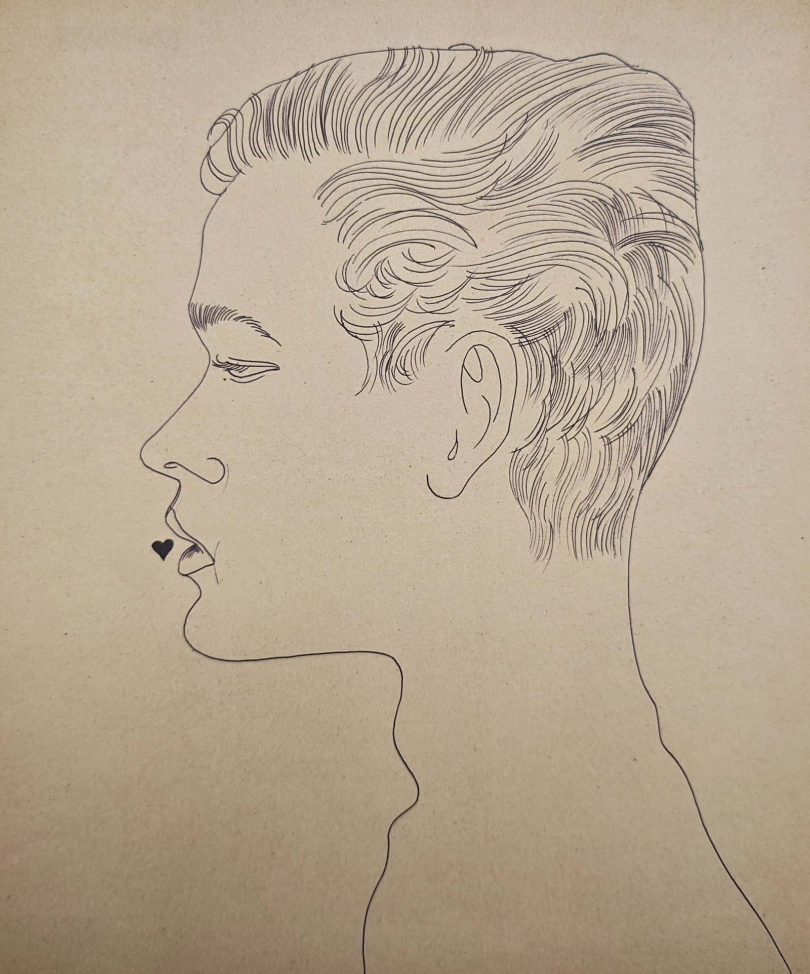 Andy Warhol,after – Head of a Boy with Heart – Offset lithographic reproduction (2006): "Head of a Boy with Heart" illustrates a linear figurative portrait portraying a young man in profile with wavy hair and a miniature heart motif near the mouth. Published by Phaidon in the 2006 monogr
