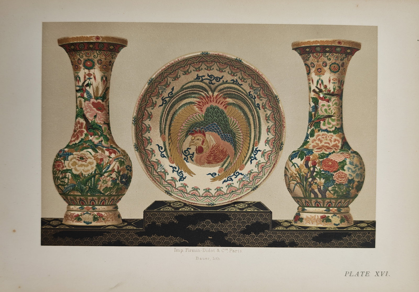 George Ashdown Audsley – Japanese Ornamental Vases and Dish – Lithograph (19th Century) (1 of 2)