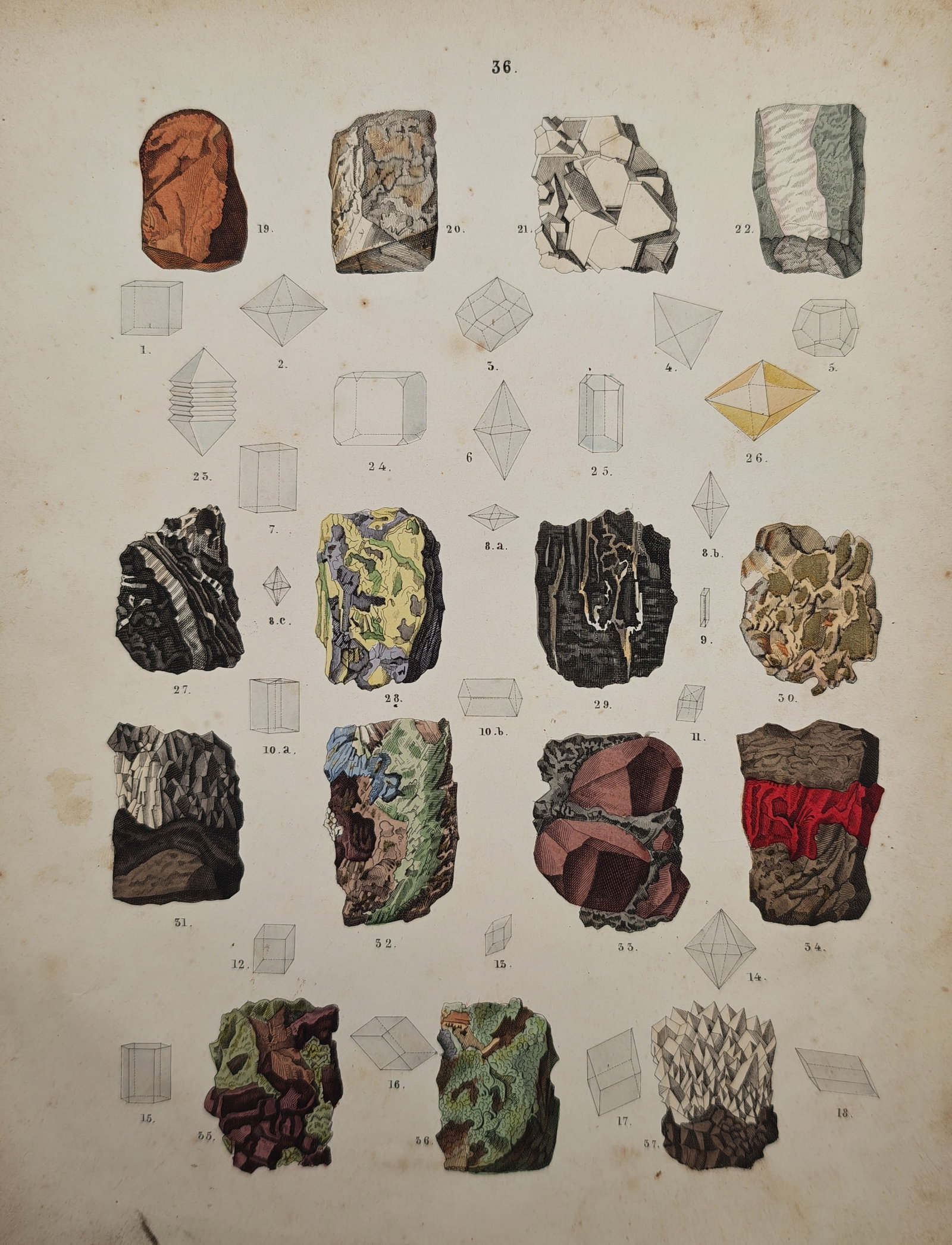 Traugott Bromme – Mineralogical Study of Crystals and Mineral Specimens – Lithograph (1 of 2)
